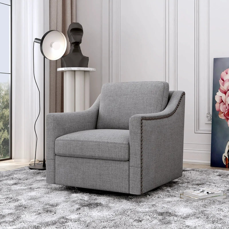 360 Degree Swivel Armchair, Skin Friendly Fabric, Ergonomic Design, Brass Nail Decorative Armchair by HouseOfZazla