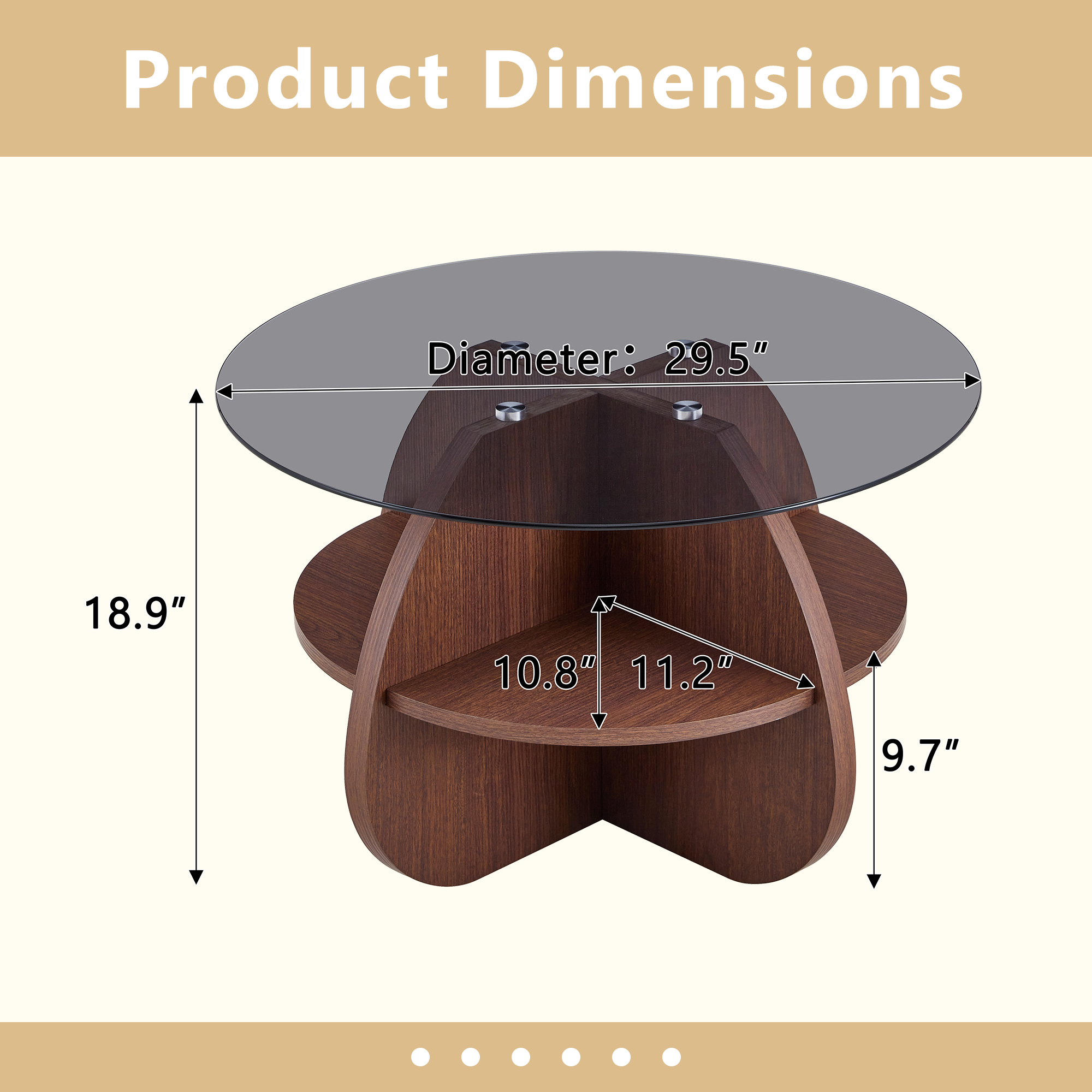 Creative Cross-Structure Round Coffee Table with Glass Top by HouseOfZazla