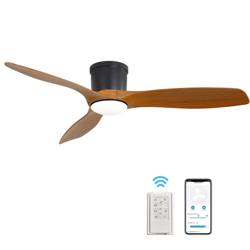 Smart Ceiling Fan With Remote Control, 3 Blades, Dimmable LED Light, Reversible DC Motor - Black by HouseOfZazla