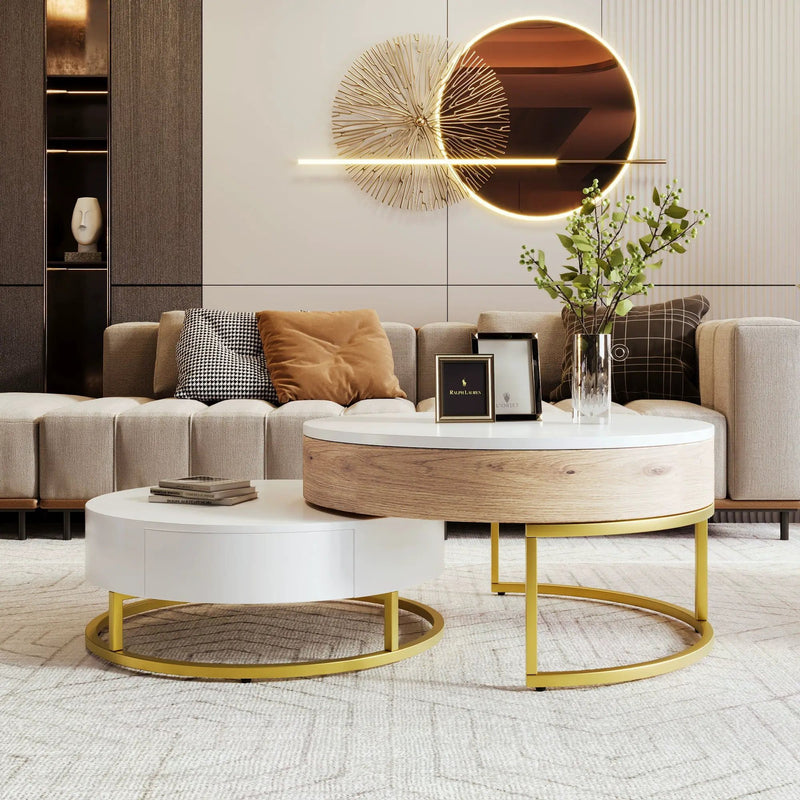 Modern Round Lift-Top Nesting Coffee Tables With 2 Drawers by Unique Piece Furniture