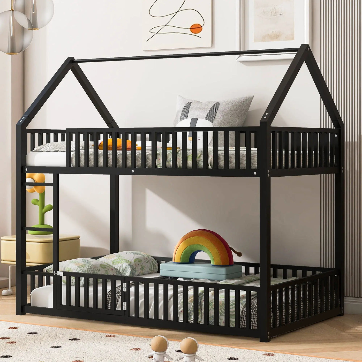 Metal House Bunk Bed With Fence And Door by HouseOfZazla