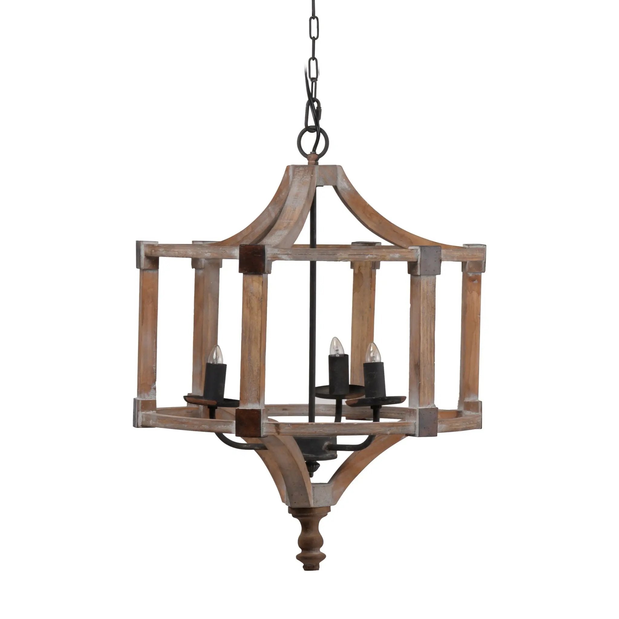 3 Light Wood Drum Chandelier, Hanging Light Fixture With Adjustable Chain For Kitchen, Bulb Not Included - Brown by Unique Piece Furniture