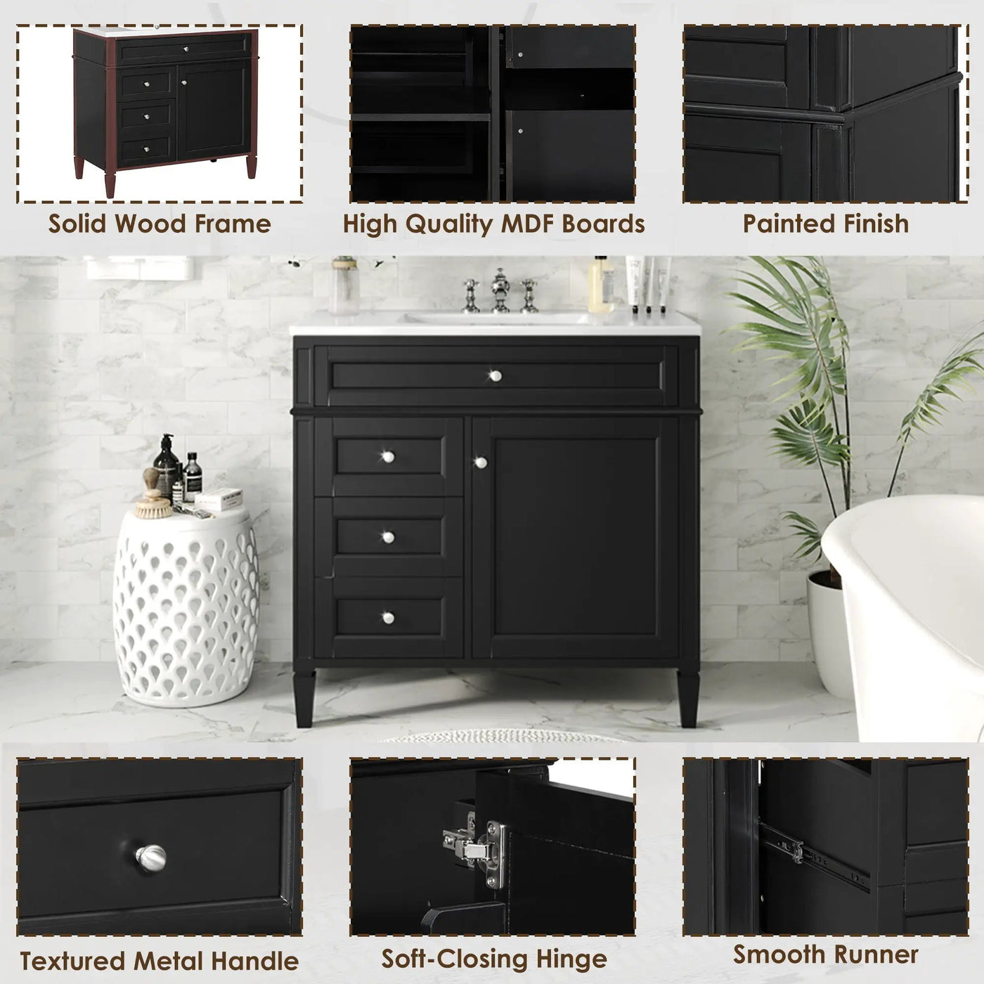 Bathroom Vanity With Top Sink, 2 Drawers And Tip Out Drawer by Unique Piece Furniture