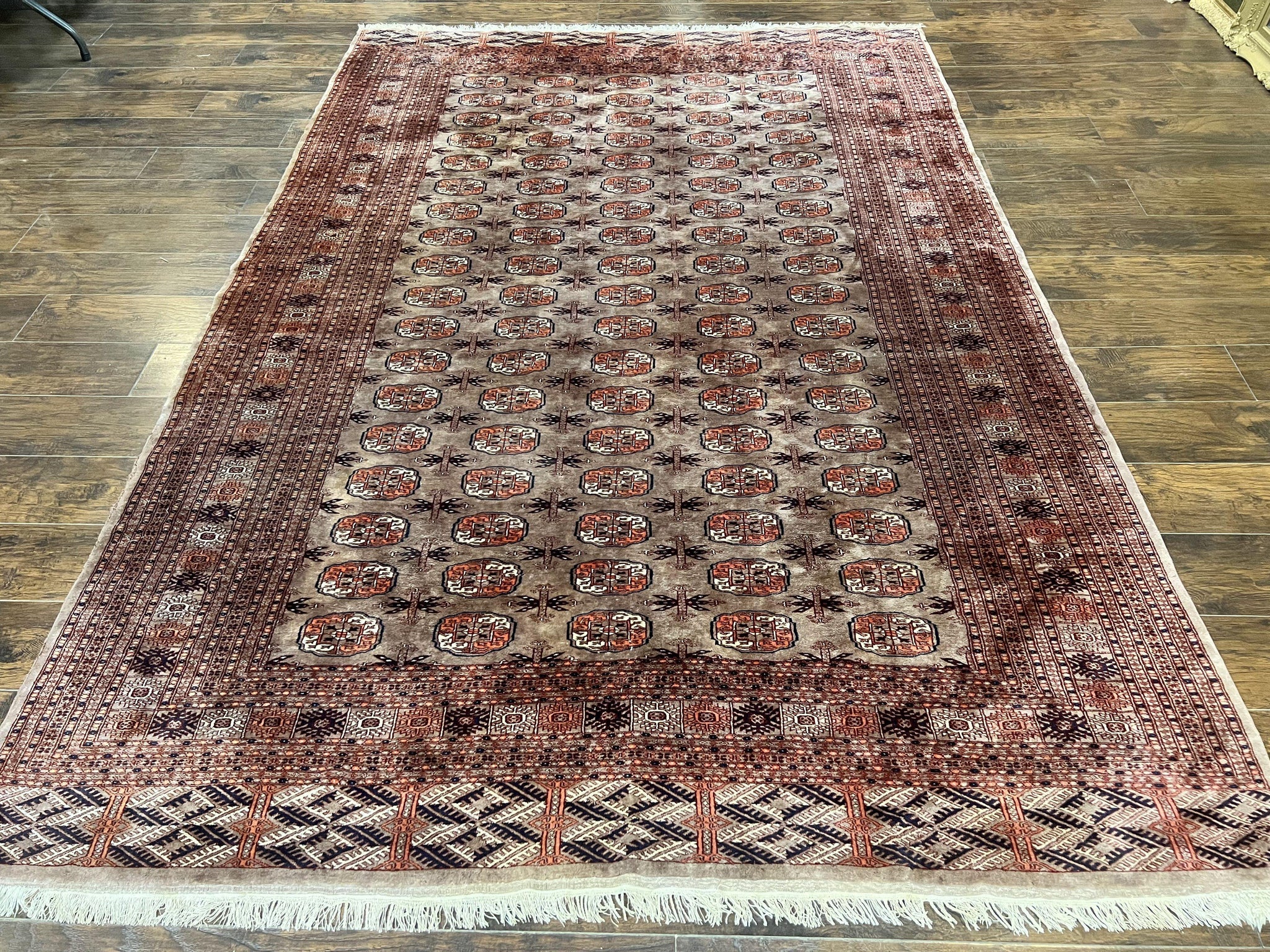 Pakistani Bokhara Turkoman Rug 7x10, Handmade Vintage Wool Carpet, Brown-Red by Jewel Rugs