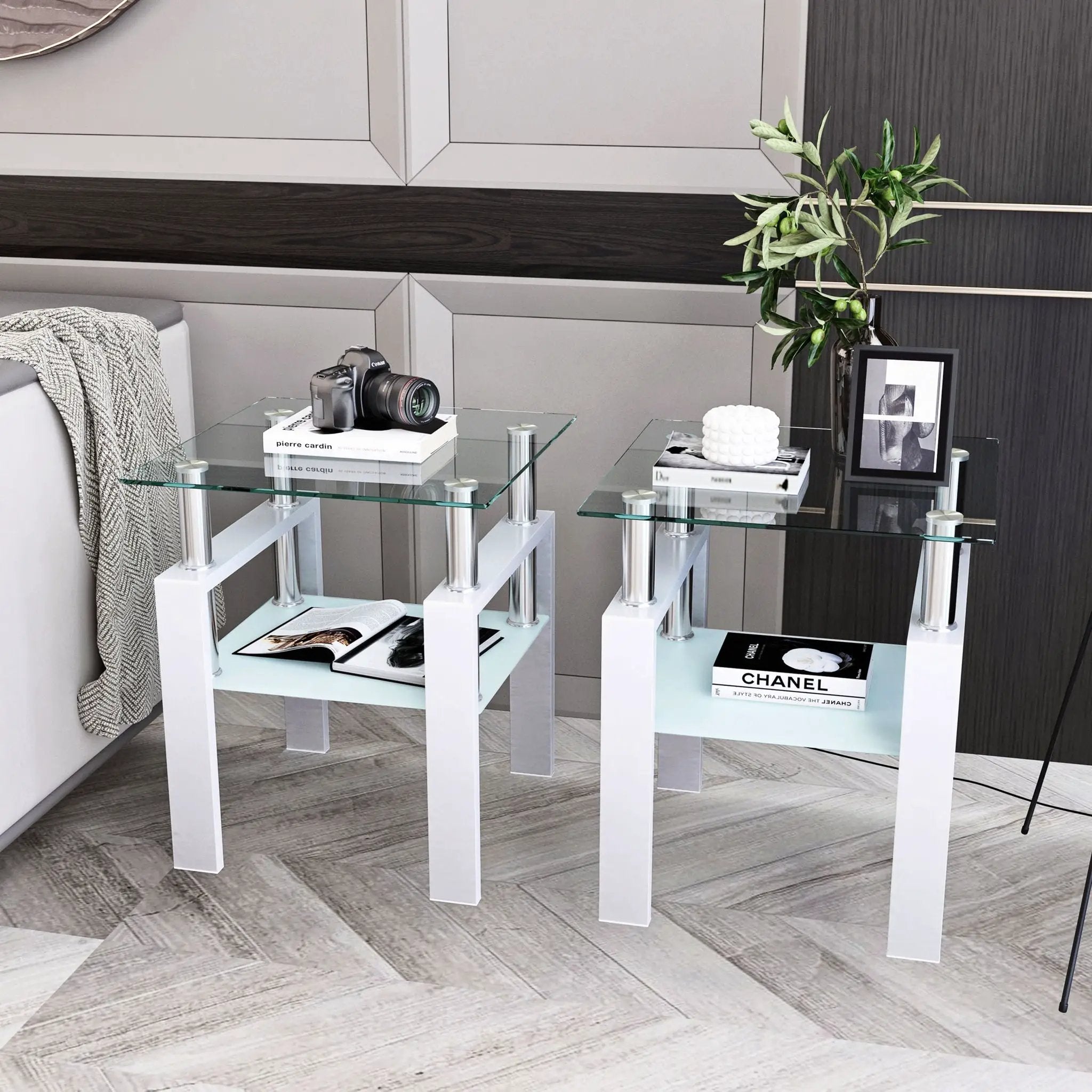 Modern Tempered Glass Tea Table, End Square Table For Living Room by HouseOfZazla