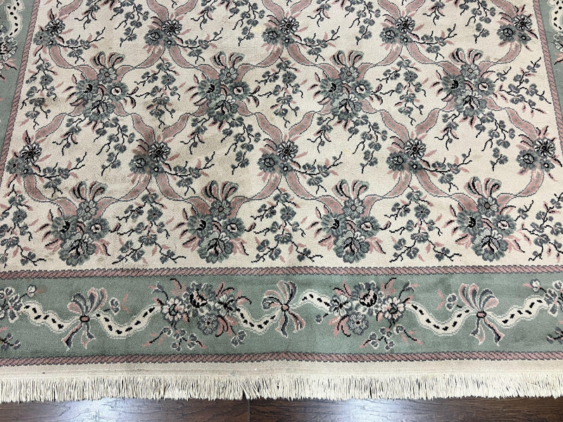 Belgium Power Loomed Rug 8x11, Ivory and Green, Wool Carpet, Floral by Jewel Rugs