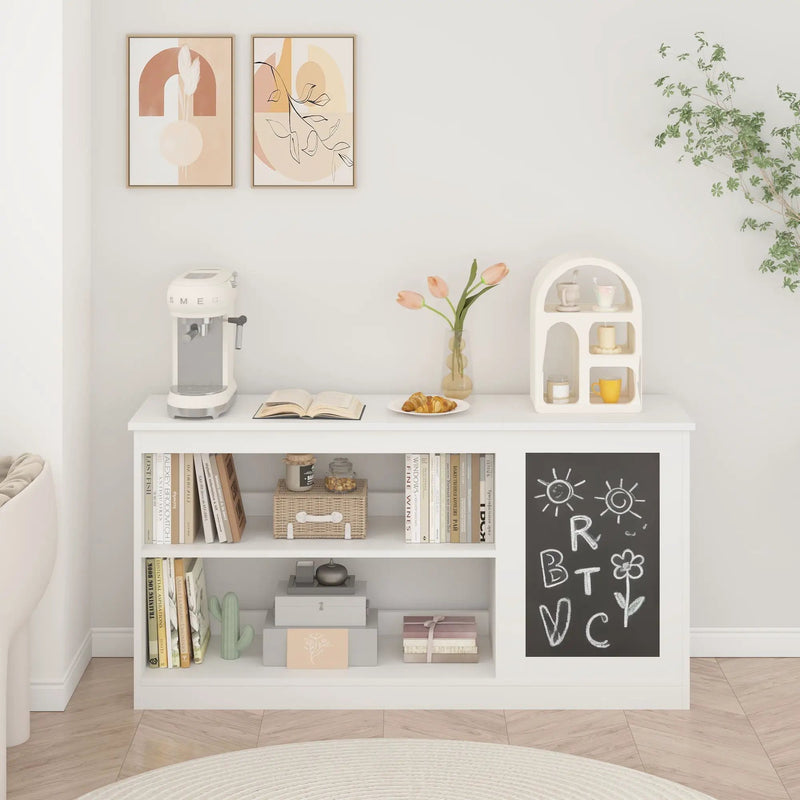 3 In 1 Bookshelf And Toy Storage Cabinet With Chalkboard, Organizer For Playroom - White by HouseOfZazla