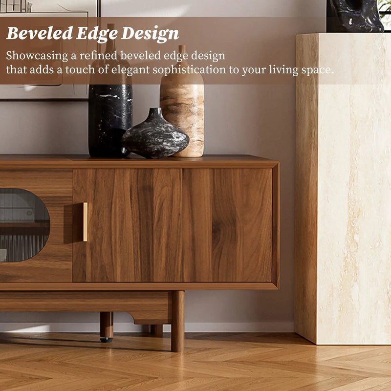 Modern TV Stand With Fluted Glass Doors & 2 Drawers by HouseOfZazla