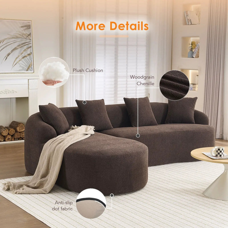 Compression Sponge L-Shape Sectional Sofa with Curved Chaise by HouseOfZazla