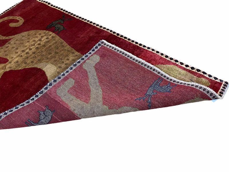 3.5 X 6 Handmade New Vintage Quality Wool Rug Leopard Red Tribal Hand-Knotted by Jewel Rugs