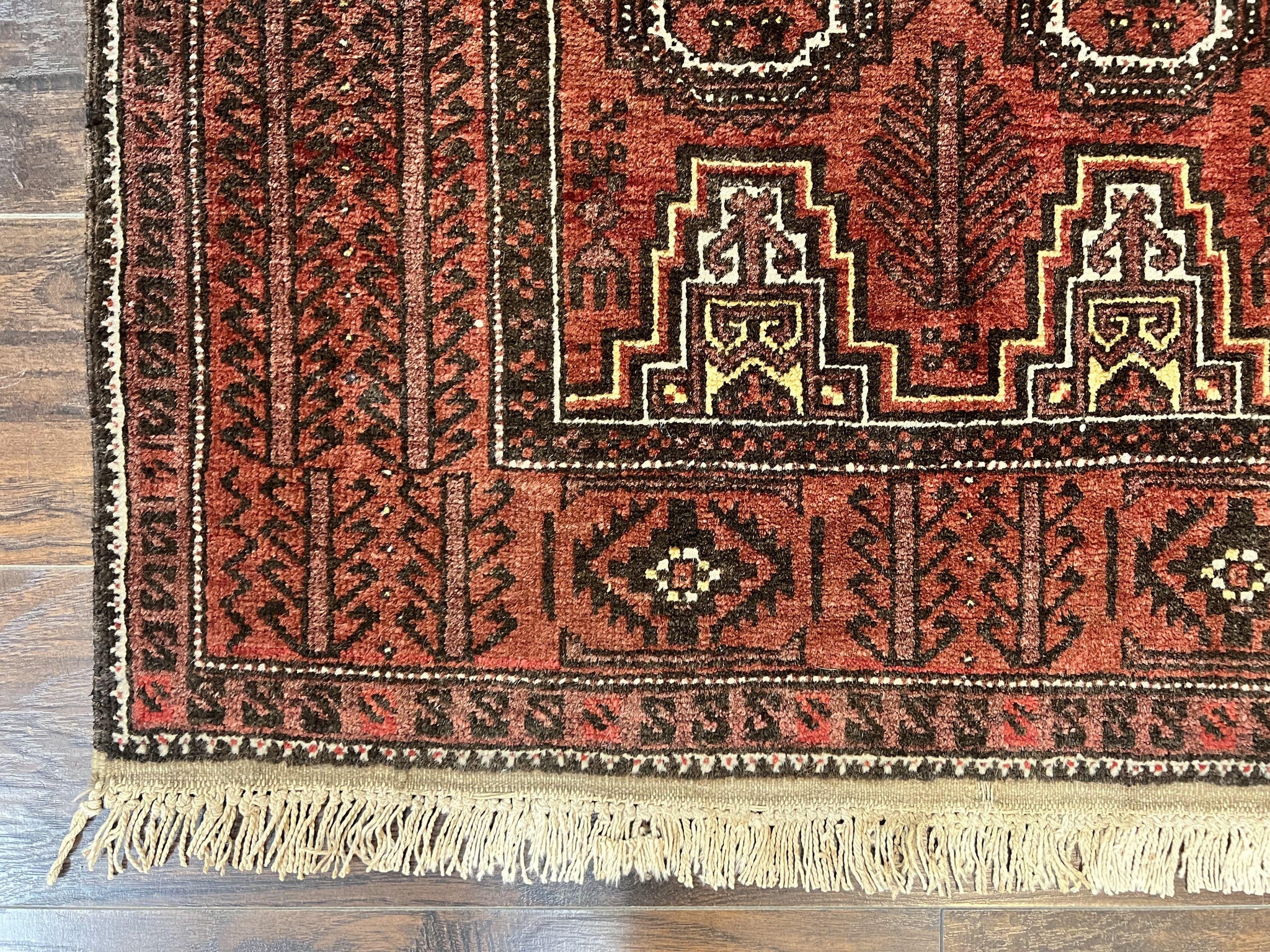 Antique Persian Turkoman Rug 3x6, Wool Tribal Handmade Carpet, Red and Black by Jewel Rugs