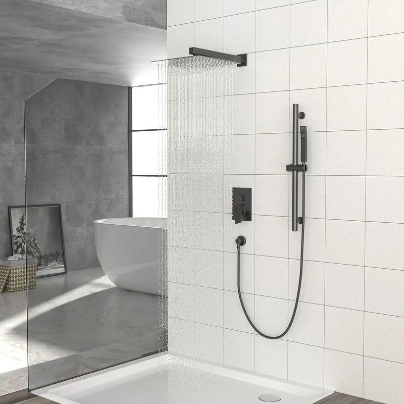 Wall Mounted Shower System With Adjustable Slide Bar And Rough In Valve - Matte Black by HouseOfZazla