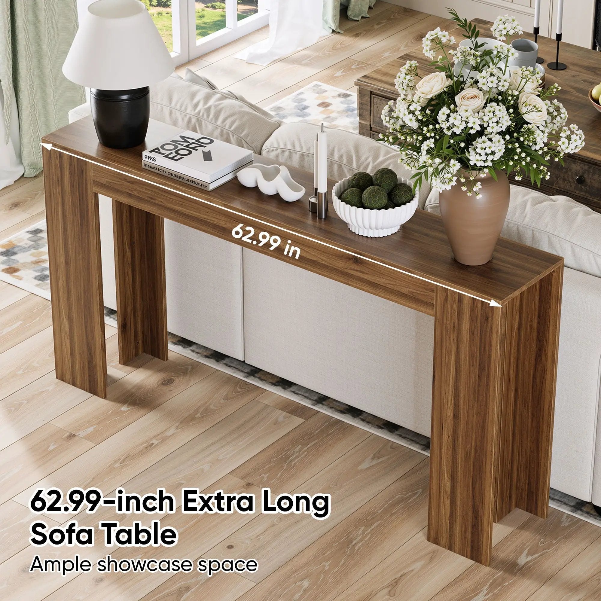 Farmhouse Style Extra Long Walnut Console Table by Unique Piece Furniture