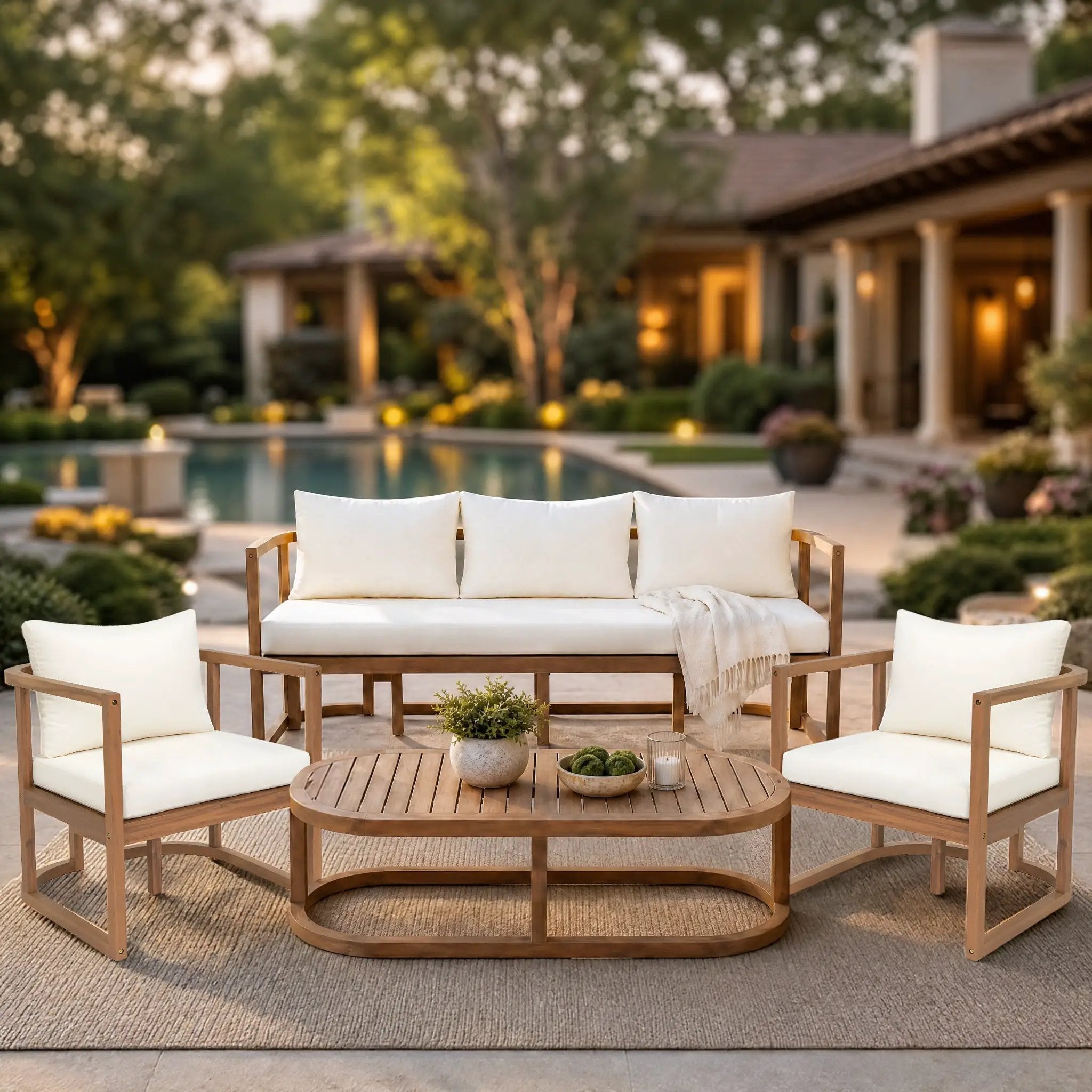 TOPMAX 4-Piece Modern Acacia Wood Sofa Set by HouseOfZazla