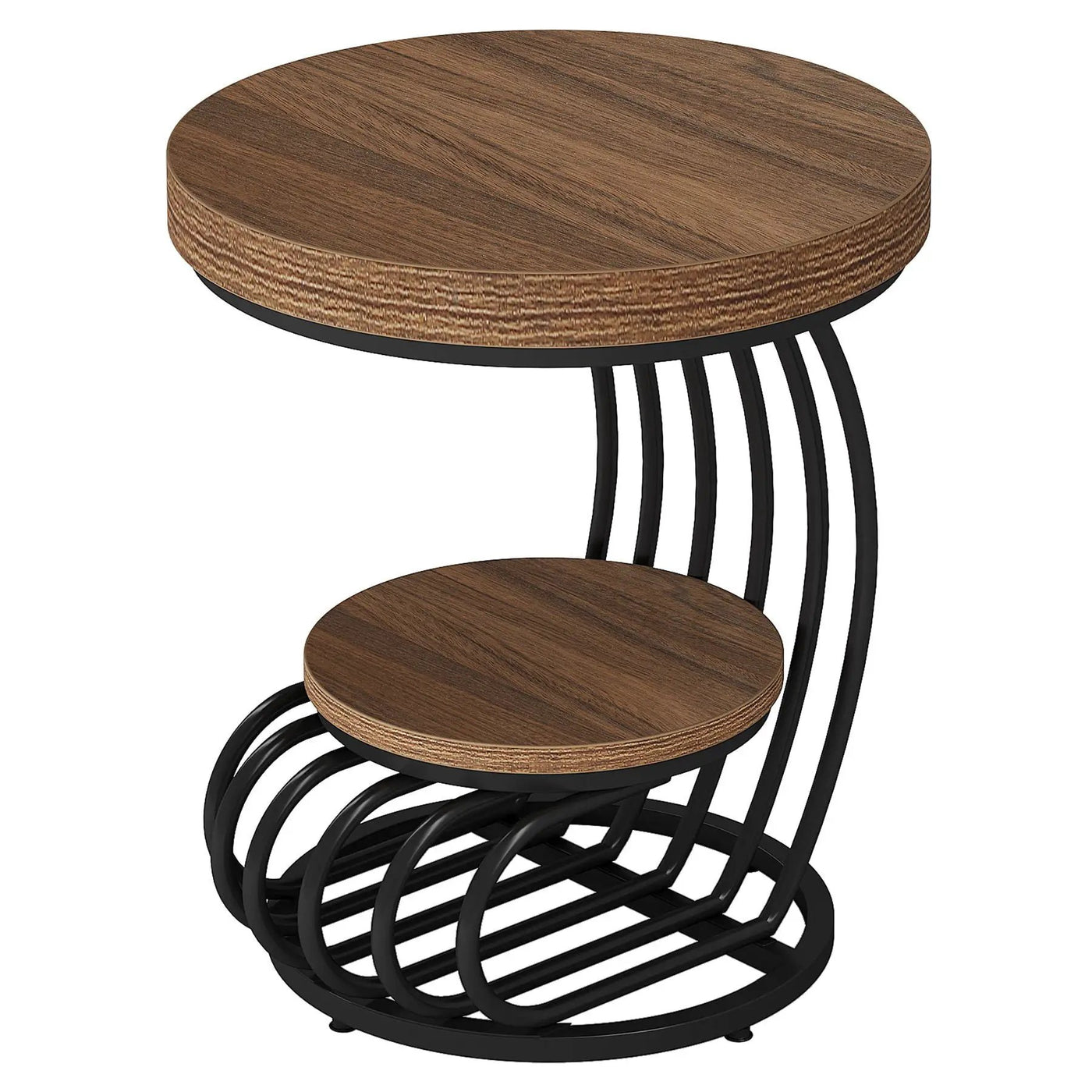 Round Vintage End Table With 2 Tier Storage by HouseOfZazla