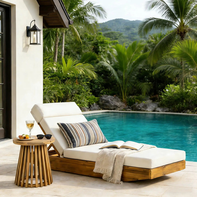 Modern Acacia Wood Outdoor Chaise Lounge by HouseOfZazla