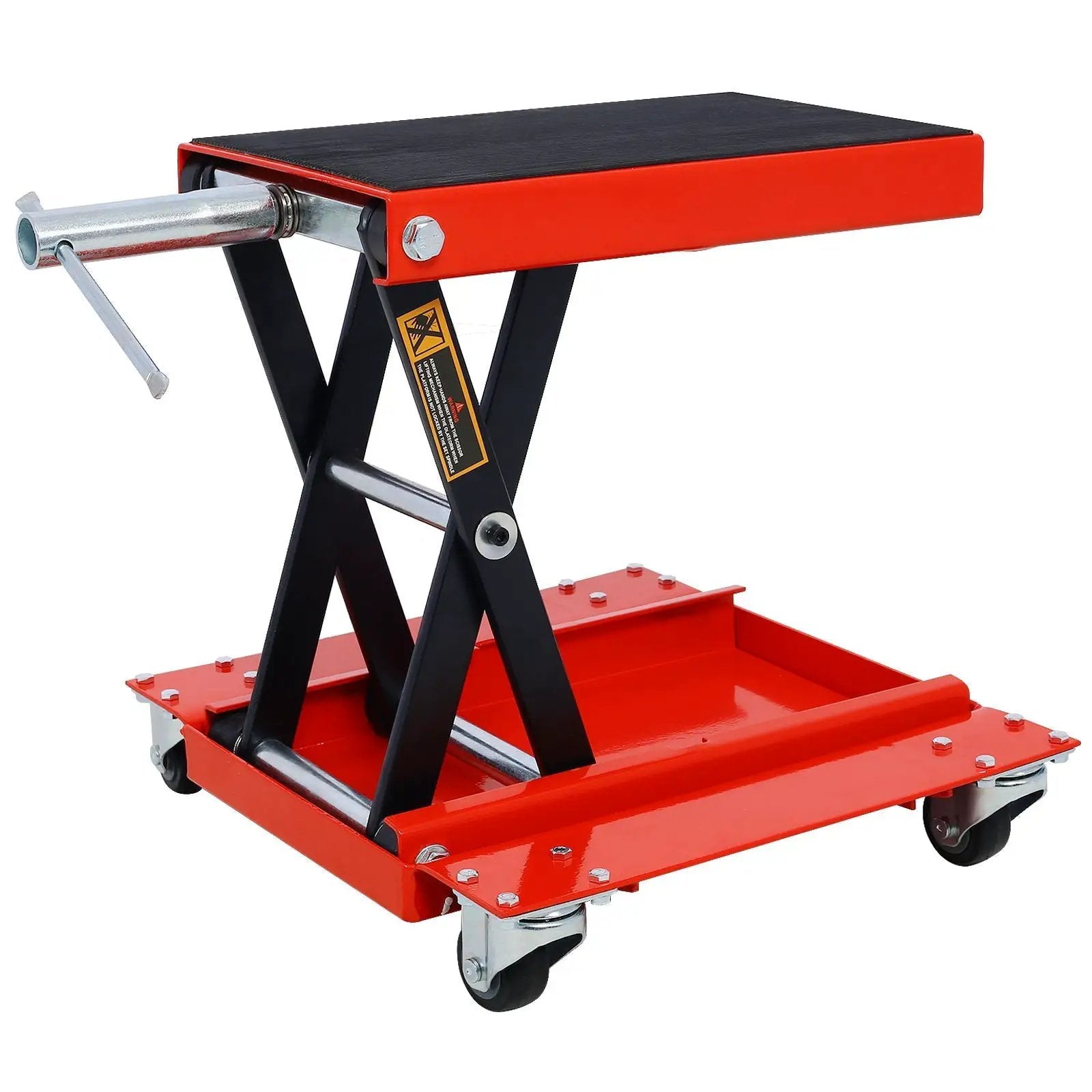 Heavy Duty Motorcycle Lift Jack With Dolly Tray And Wide Deck - Red by HouseOfZazla