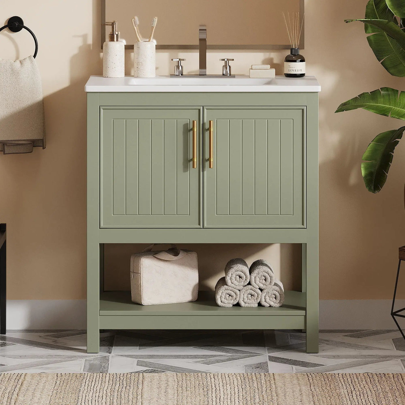 Elegant Bathroom Vanity With Ceramic Sink And Versatile Storage by Unique Piece Furniture