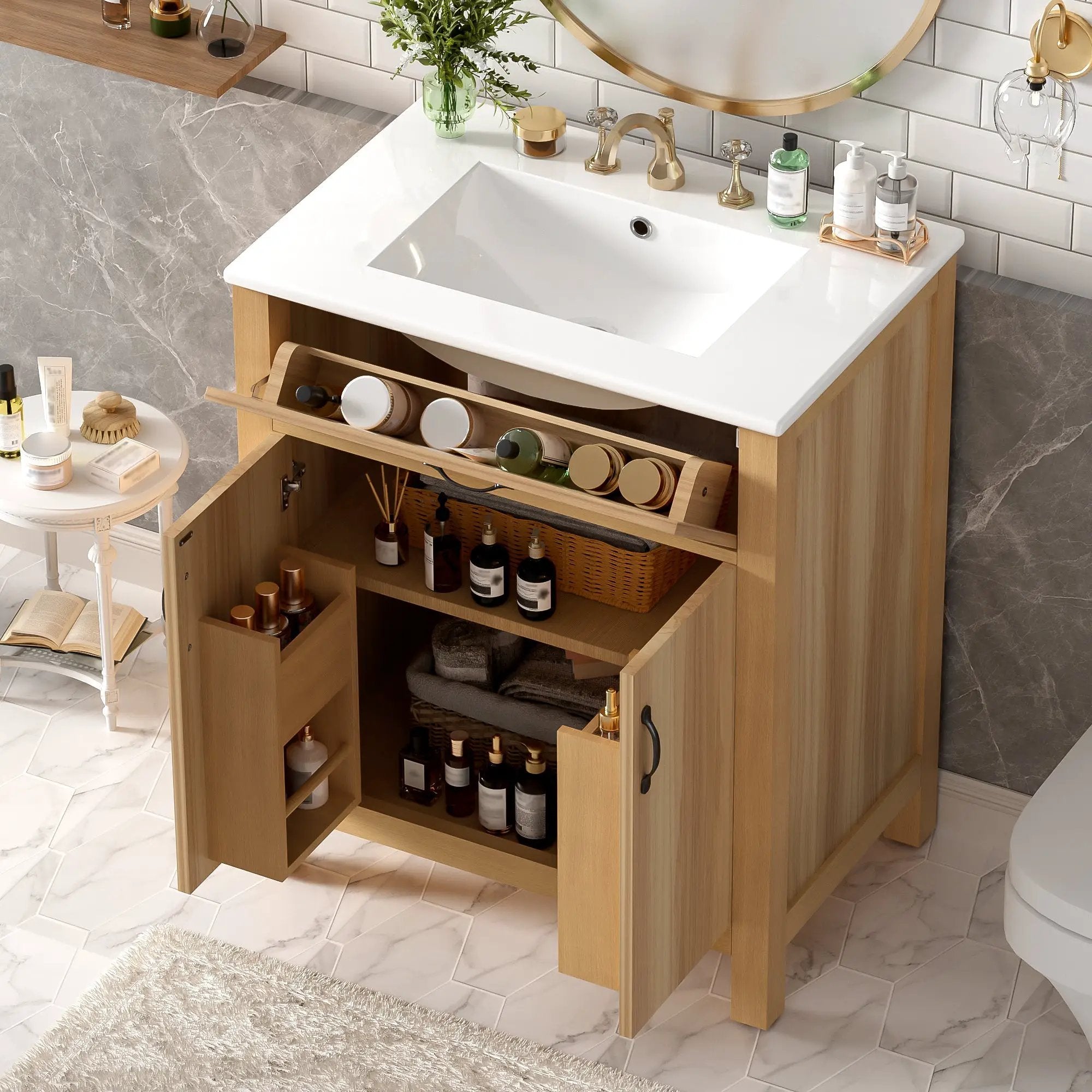 30" Wood Bathroom Vanity with Solid Wood Frame by HouseOfZazla