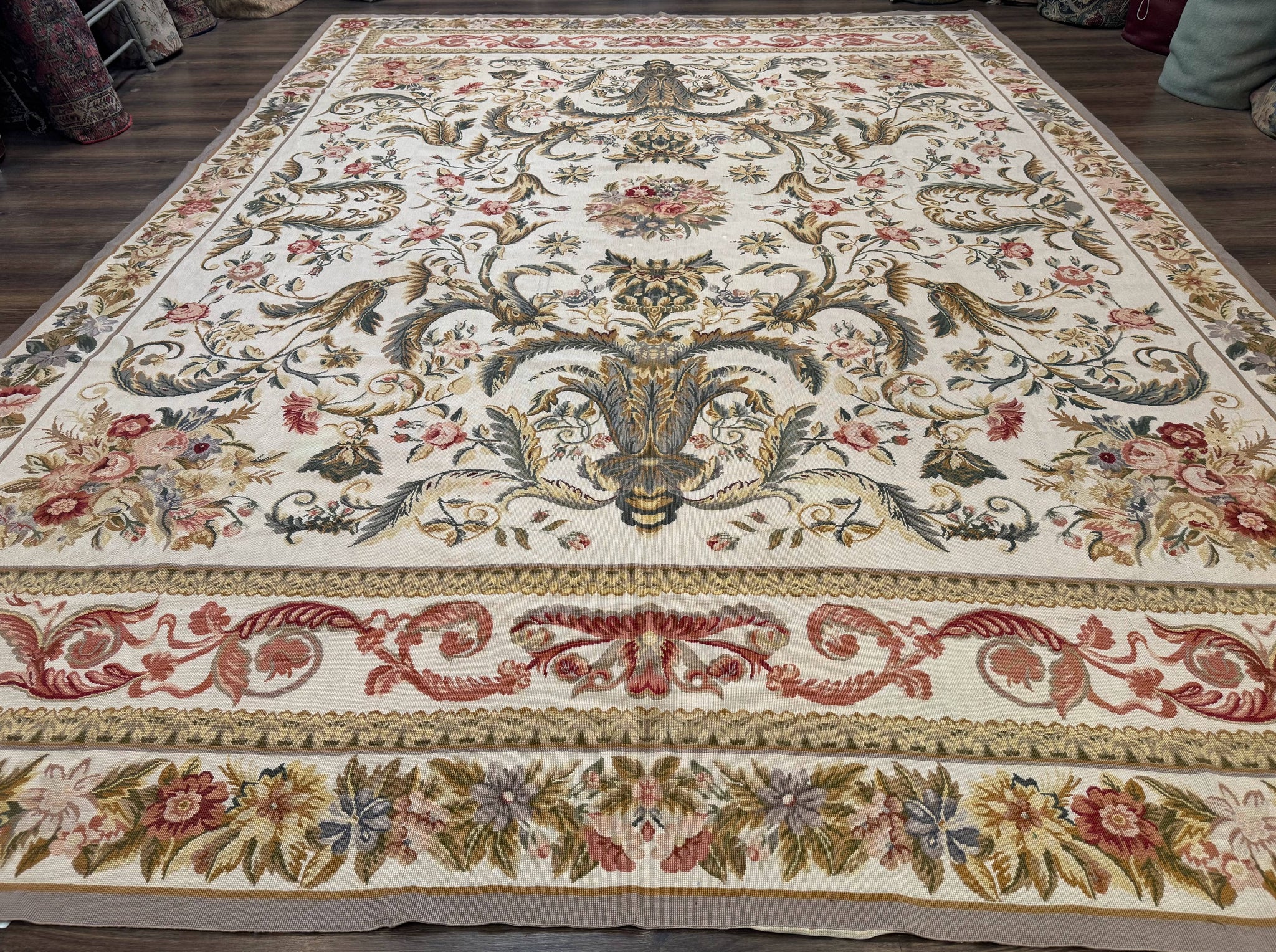 Aubusson Needlepoint Rug 10x14, Elegant European French Carpet, Vintage Carpet by Jewel Rugs