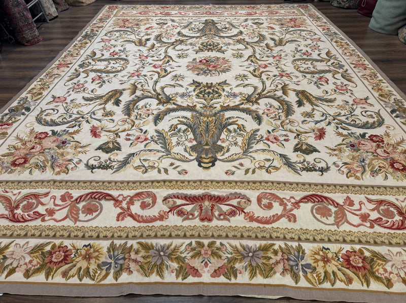 Aubusson Needlepoint Rug 10x14, Elegant European French Carpet, Vintage Carpet by Jewel Rugs