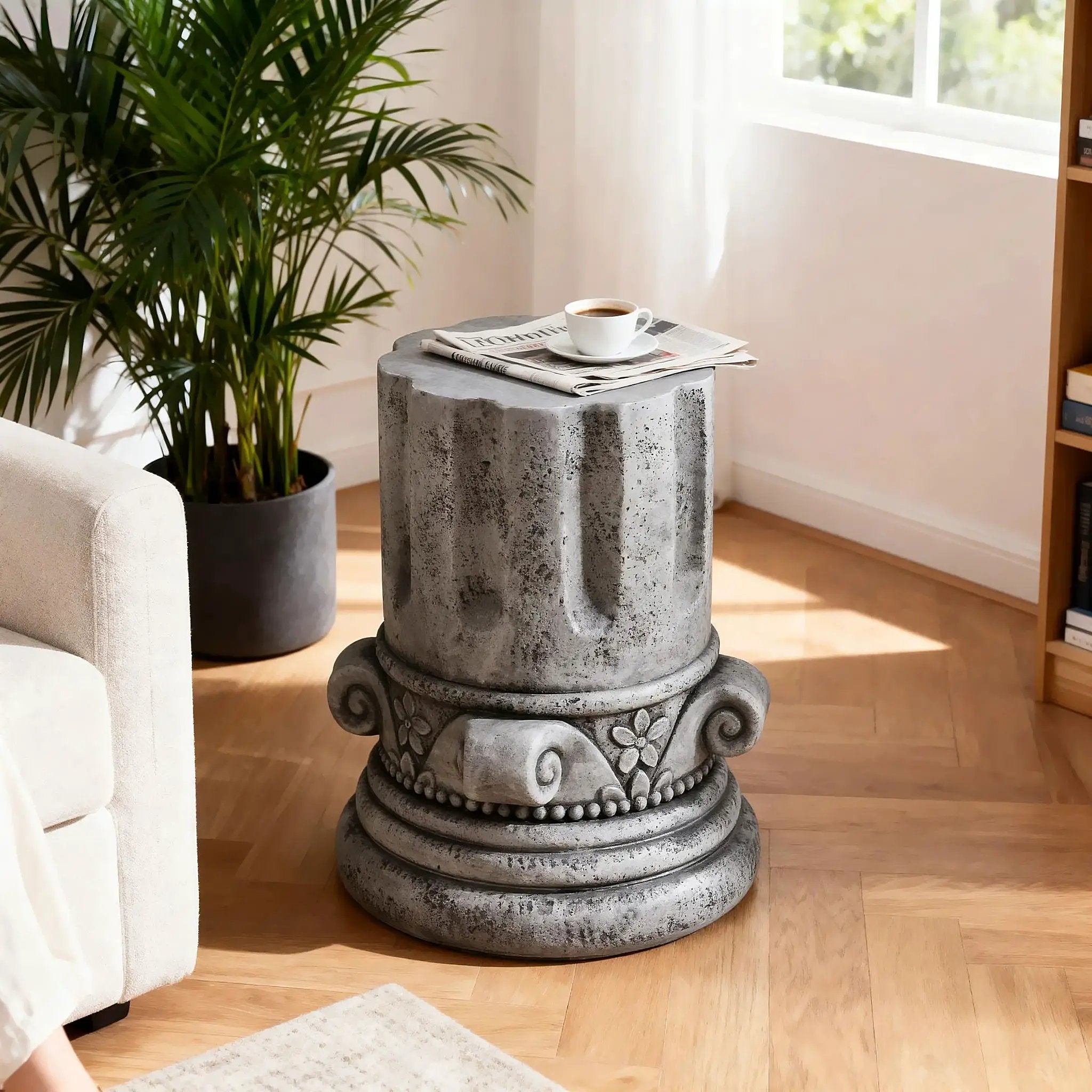 Outdoor End Table, Round Side Table For Patio And Garden - Antique Gray by Unique Piece Furniture