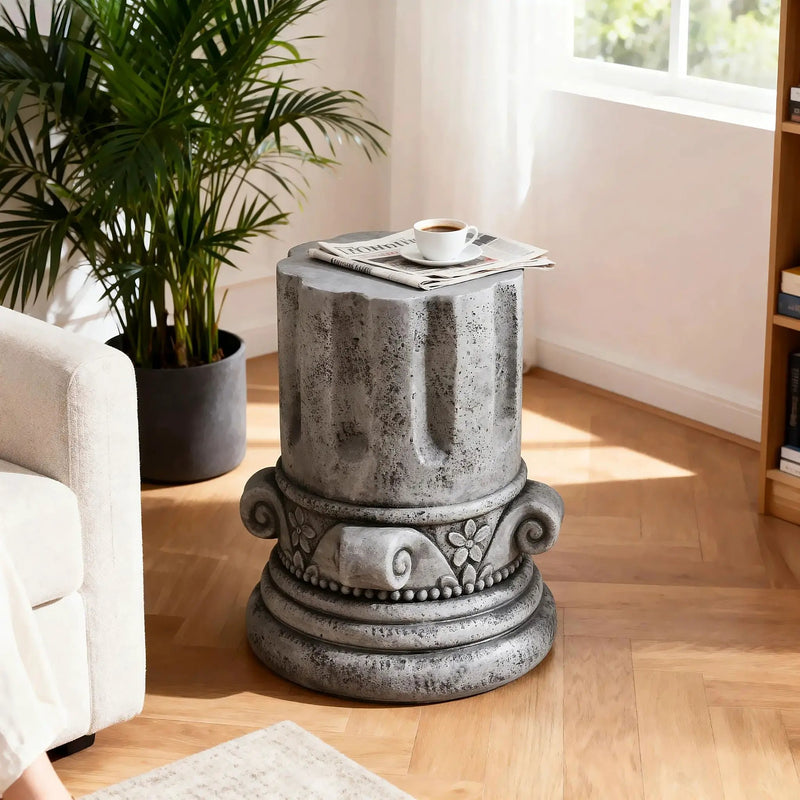 Outdoor End Table, Round Side Table For Patio And Garden - Antique Gray by Unique Piece Furniture