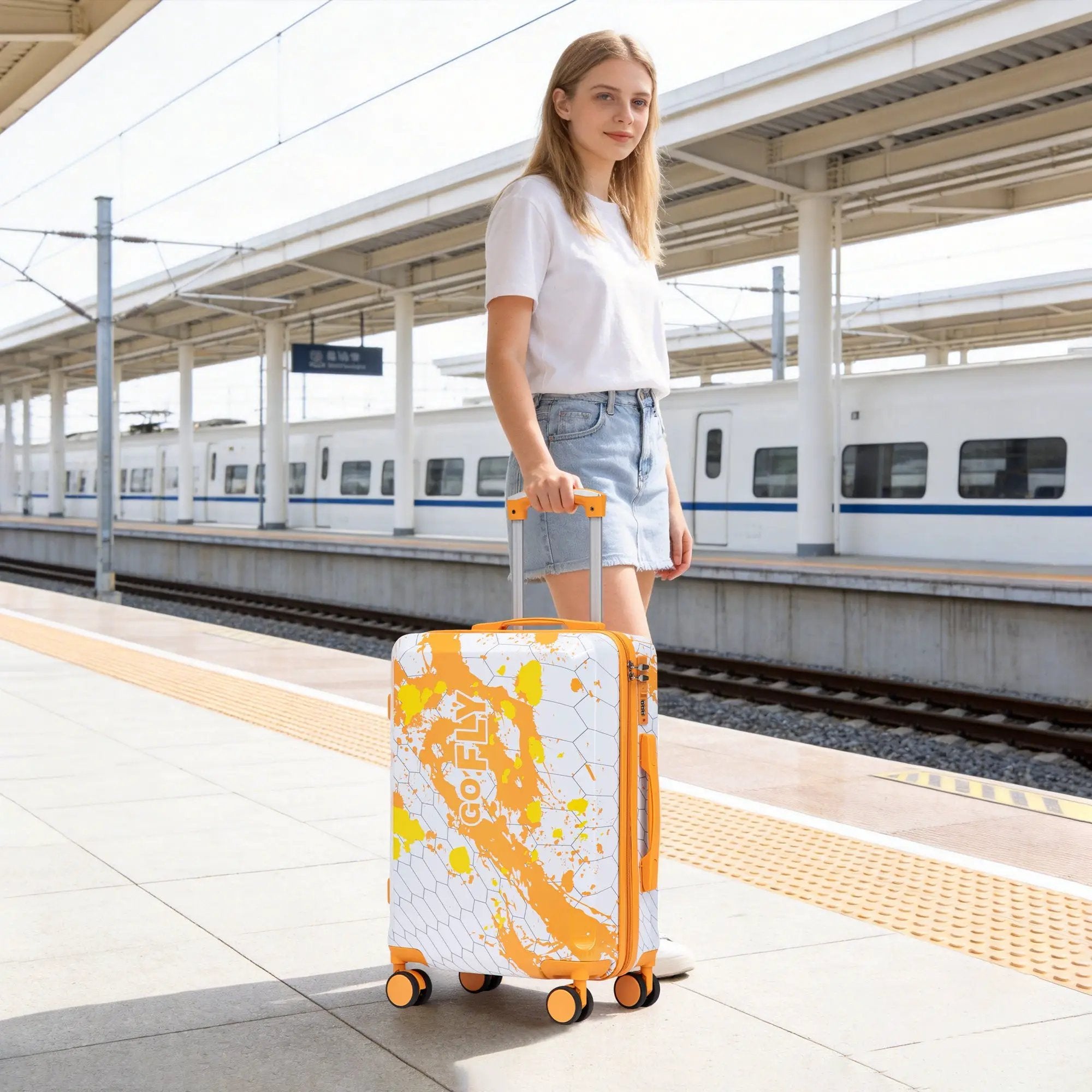 20 Inch PC Spinner Wheel Luggage, Carry-On Suitcase - Orange by HouseOfZazla