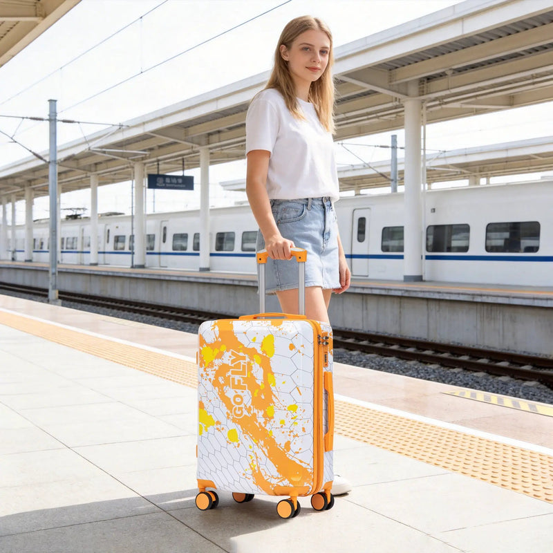 20 Inch PC Spinner Wheel Luggage, Carry-On Suitcase - Orange by HouseOfZazla