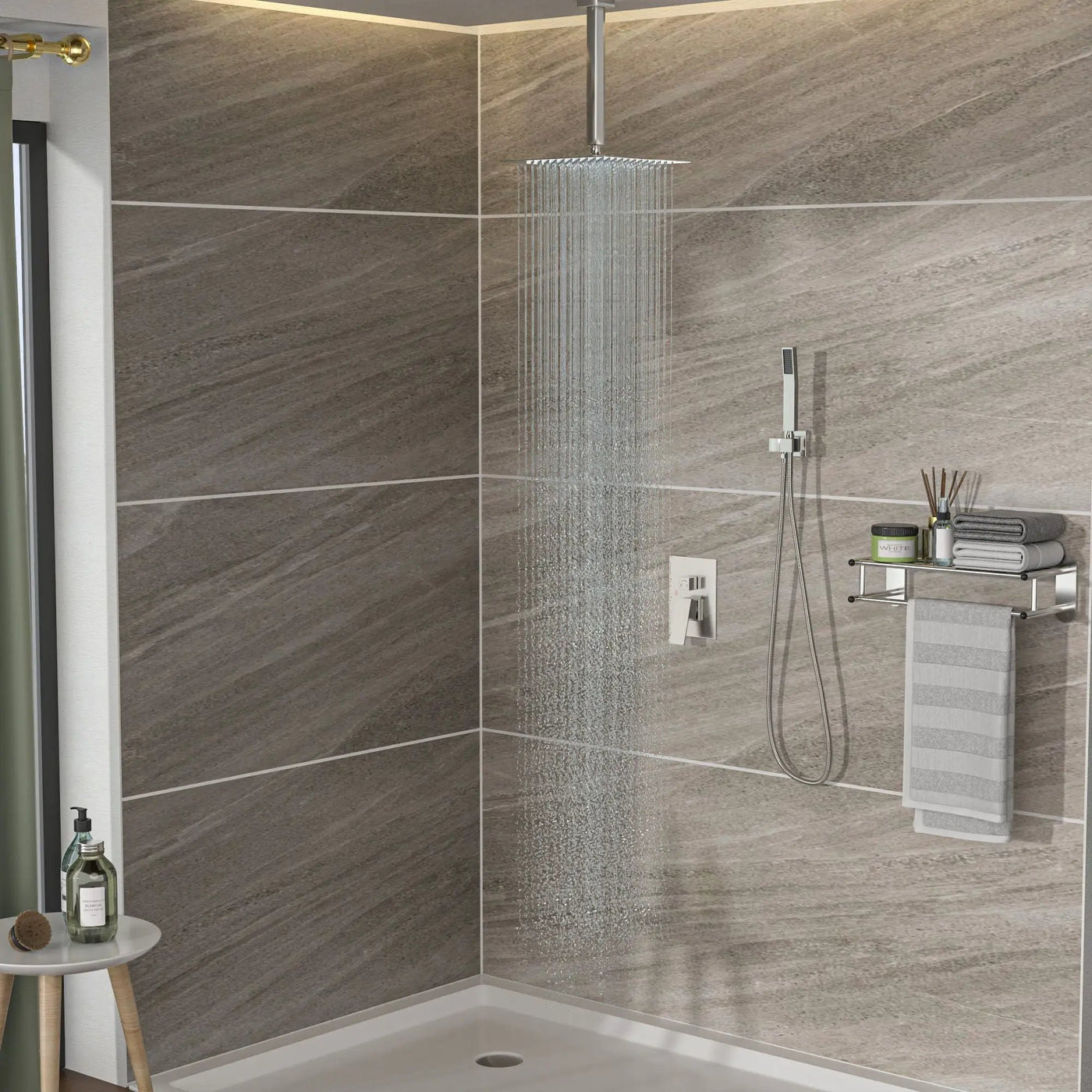 Dual Shower Head System With 12" Square Rain Shower And Rough In Valve by HouseOfZazla