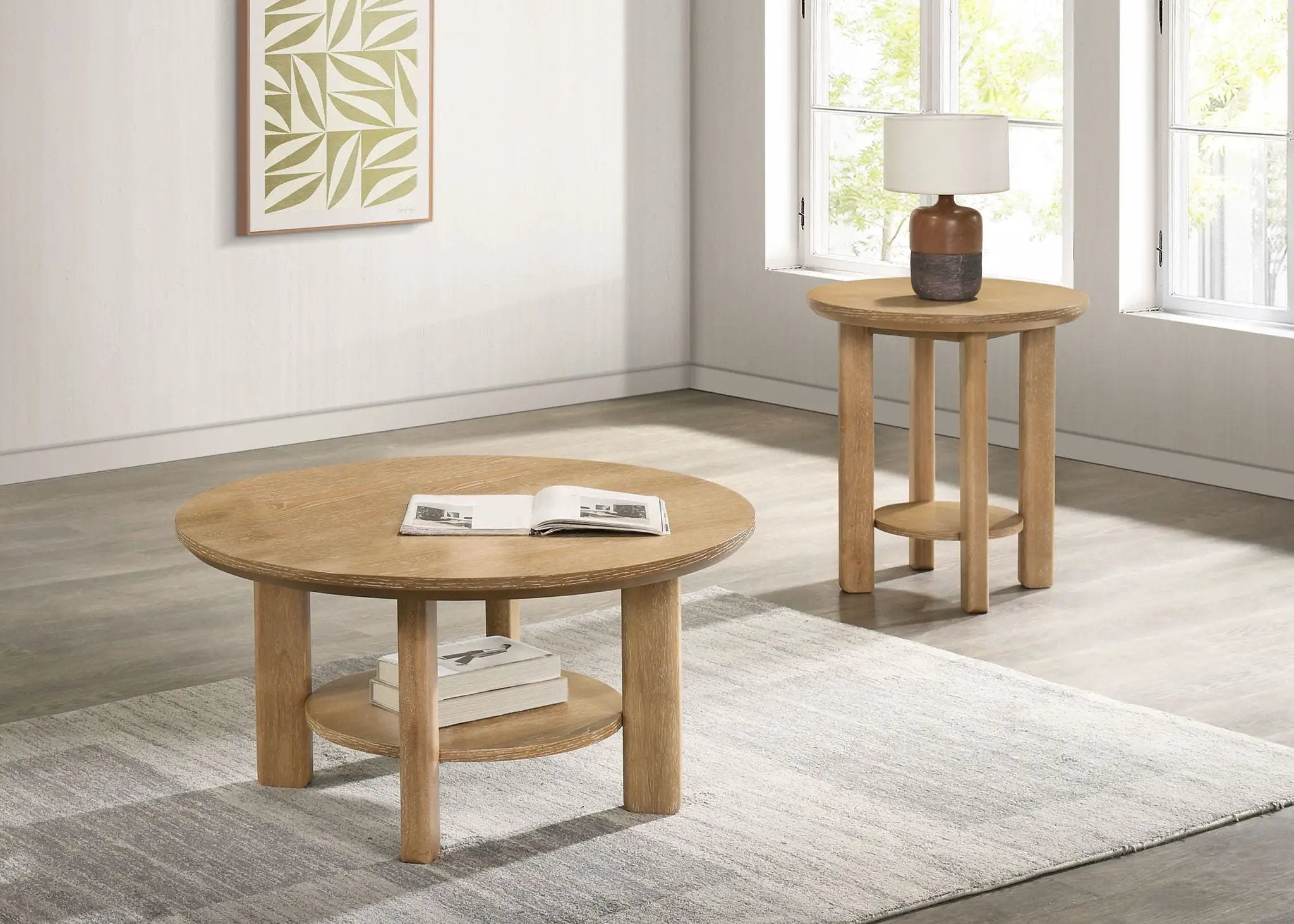 Ottowa 2-piece Round Wood Coffee Table Set Light Oak by Unique Piece Furniture