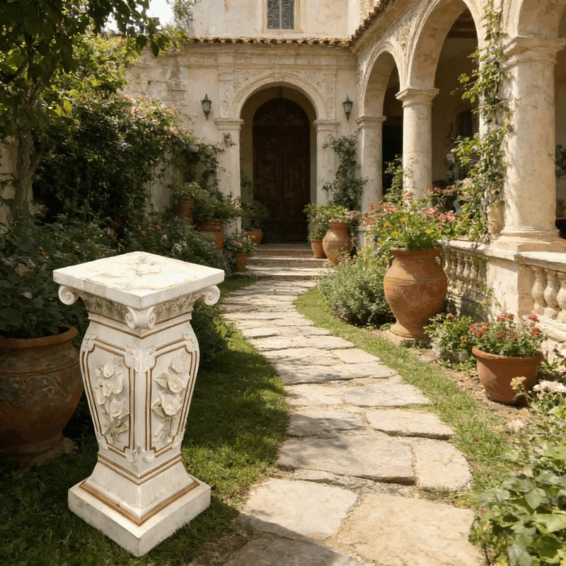 22.05" H x 9.06" W European Style Floral Carved Roman Column Pedestal by HouseOfZazla