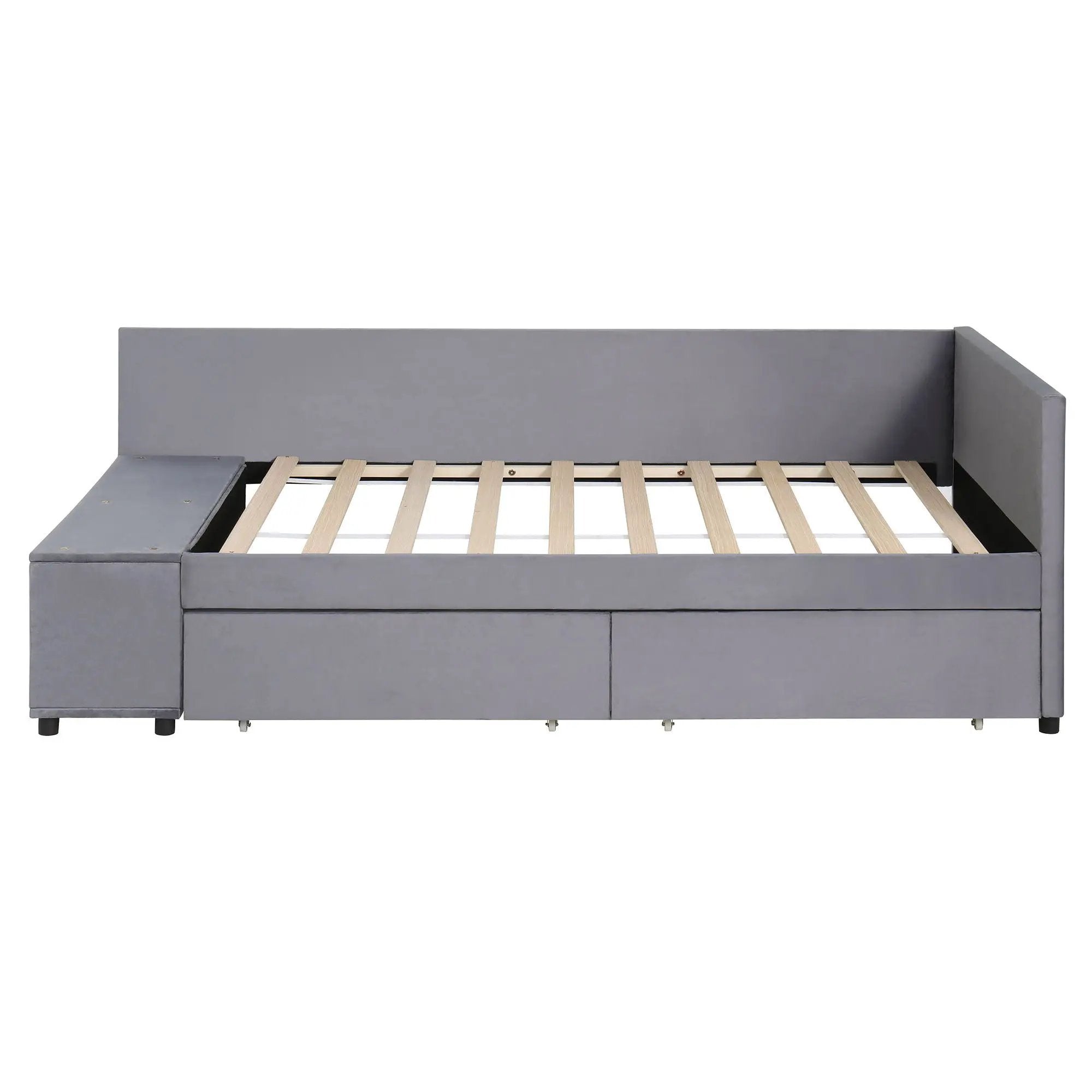 L Shaped Upholstered Platform Bed With Storage And Drawers by HouseOfZazla