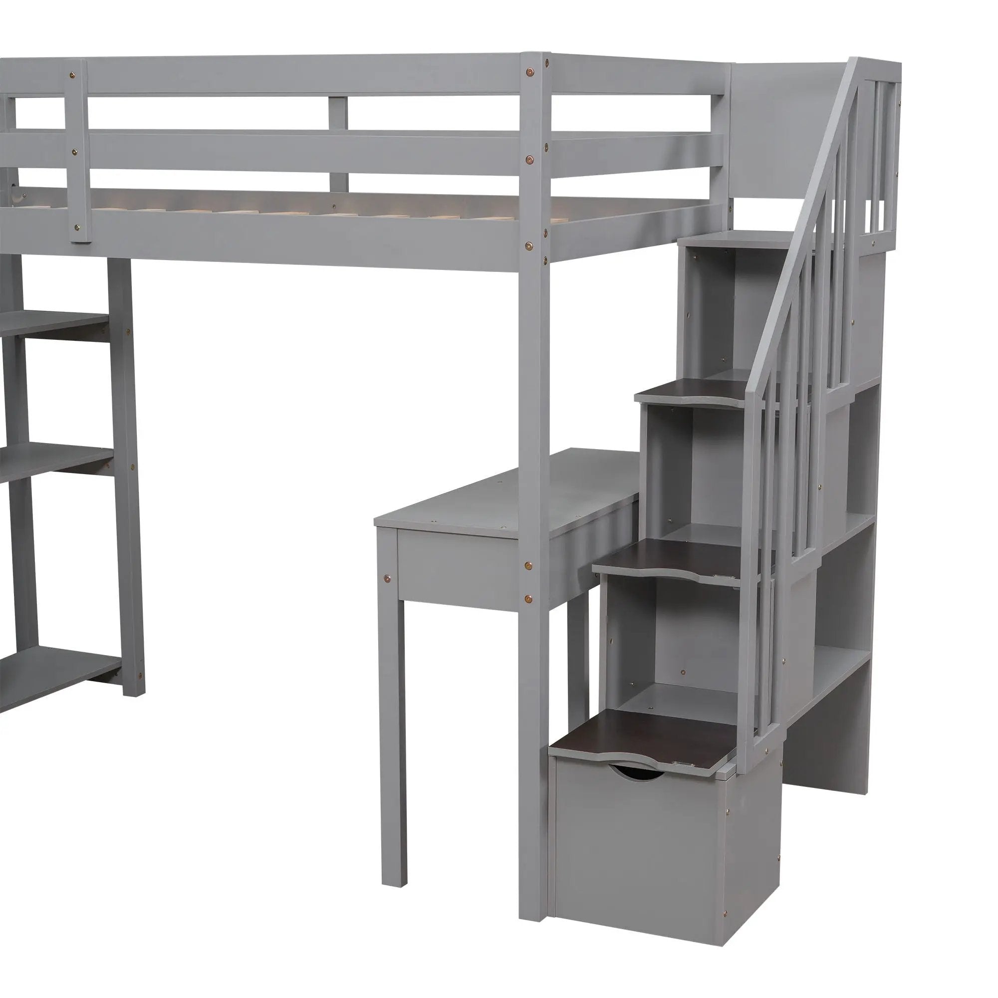 Loft Bed With Storage Drawers, Desk And Stairs With Shelves by HouseOfZazla