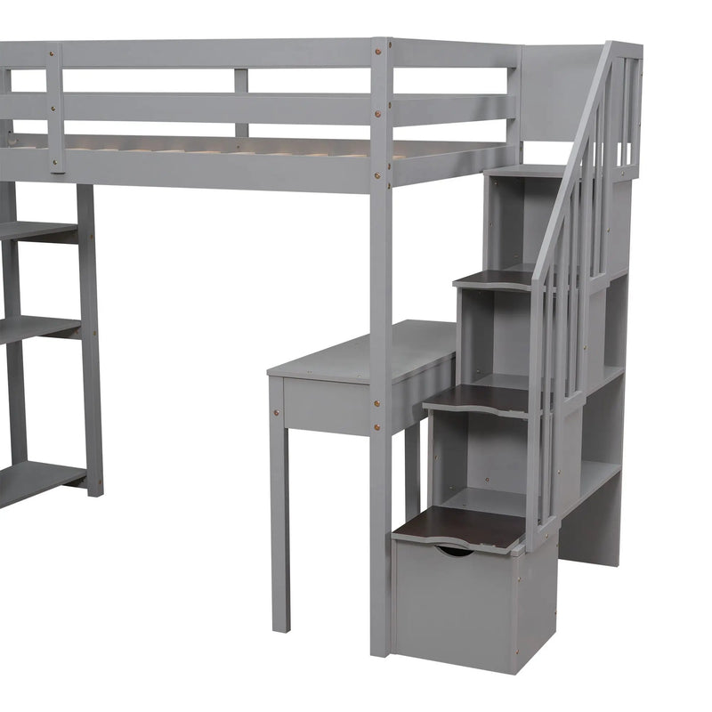 Loft Bed With Storage Drawers, Desk And Stairs With Shelves by HouseOfZazla