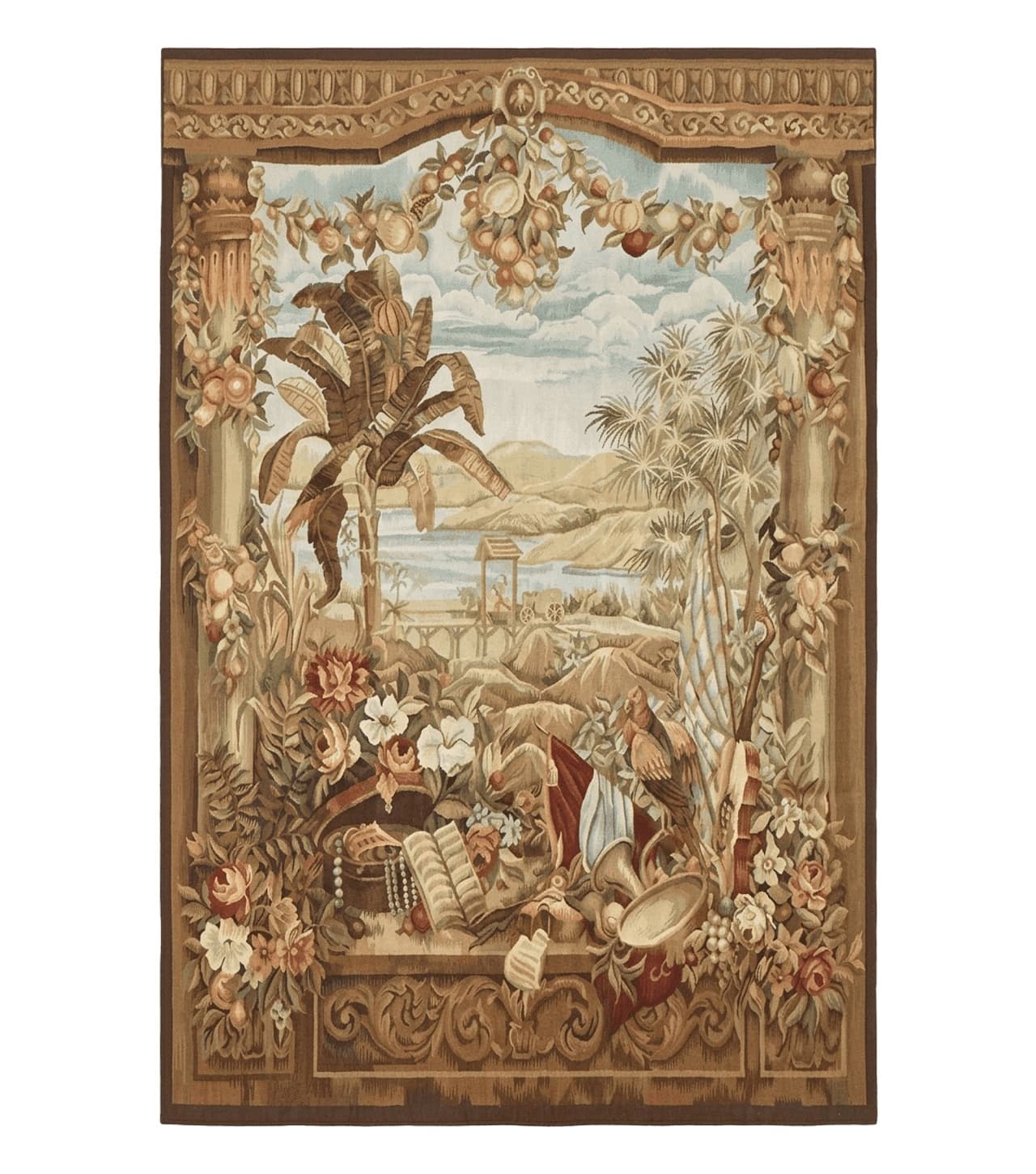 Vintage French Tapestry 5x7, Handmade, Wool, Aubusson Weave by Jewel Rugs