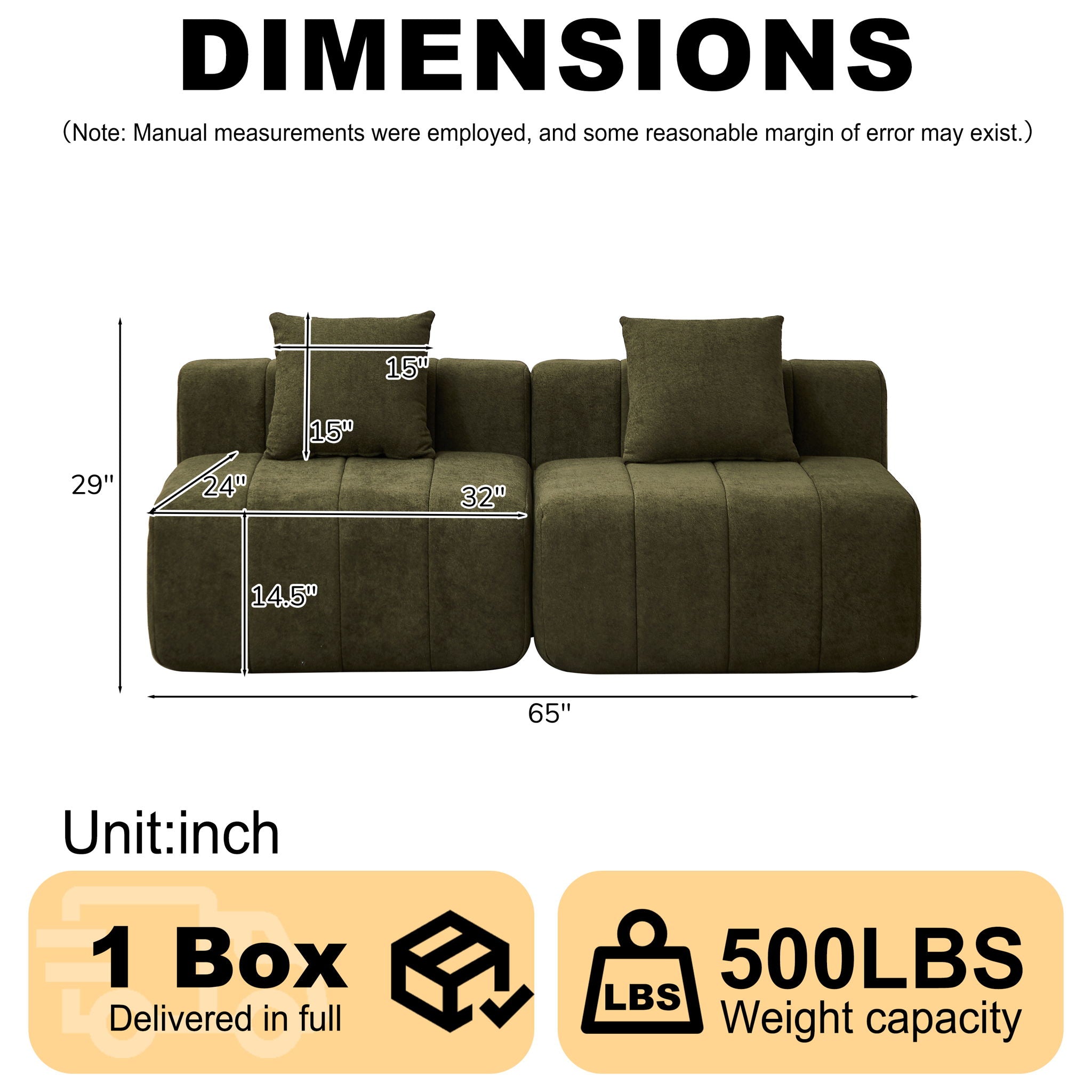 Modular Sectional Sofa With 2 Pillows, Symmetrical Design by HouseOfZazla