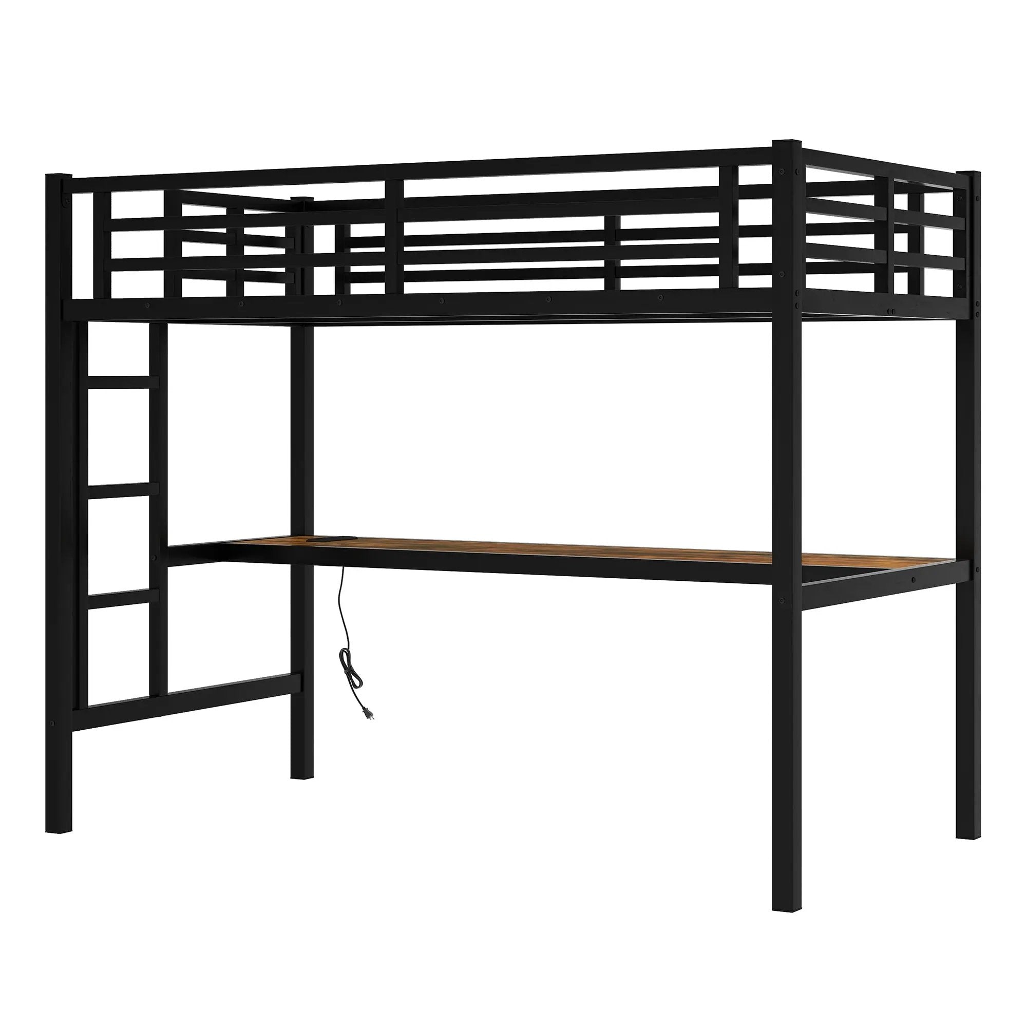 Metal Twin XL Size Loft Bed with Power Outlet and LED Light by HouseOfZazla