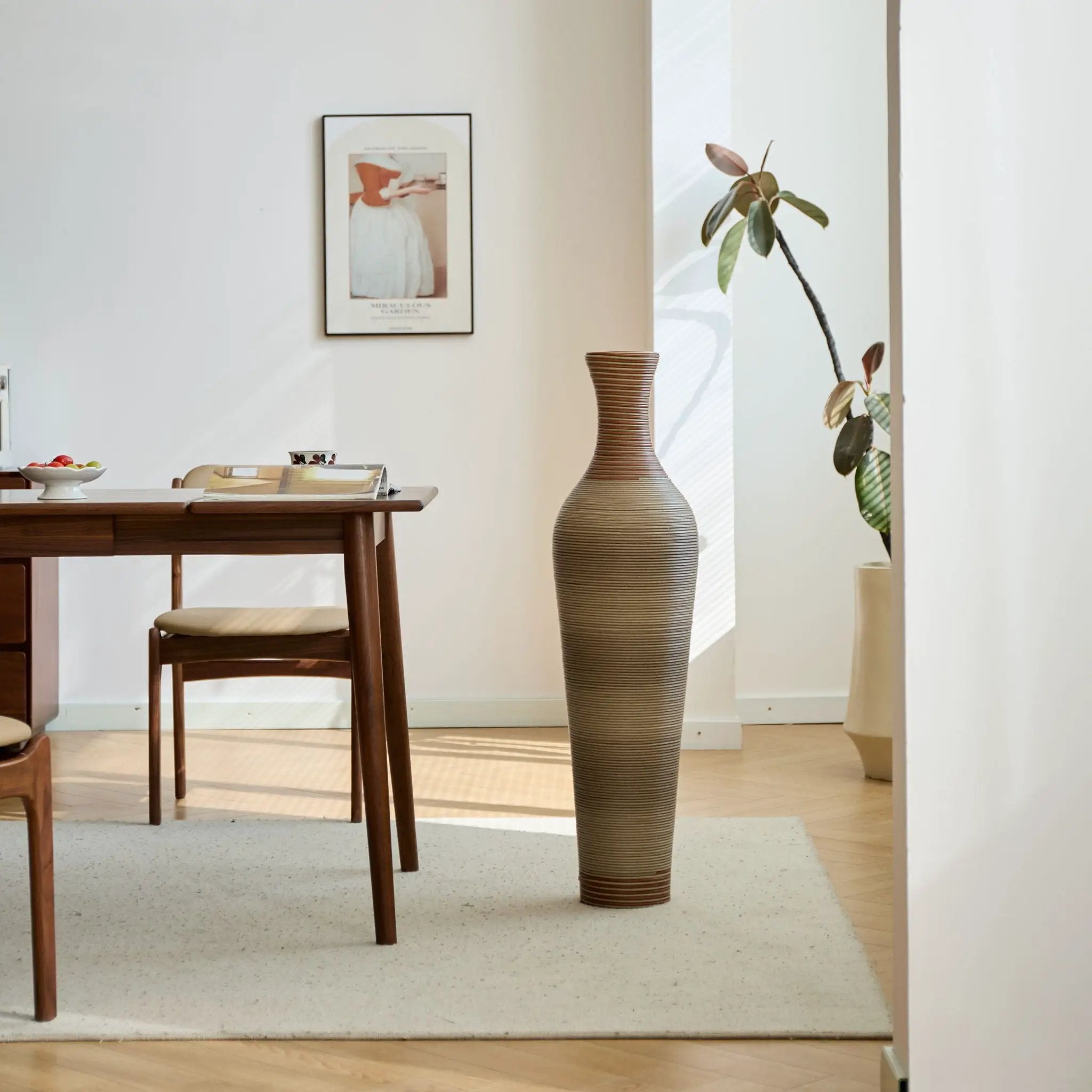 Tall Vase - Brown Decorative Floor Vase, Classic Neat Floor Vase Tall Freestanding Flower Holder, Artificial Rattan Vase, Floor Vase, Flower Holder For Home Decor - Gray by HouseOfZazla