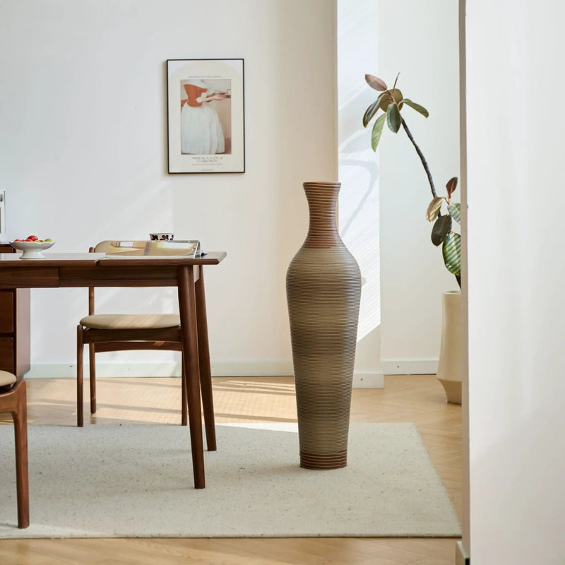 Tall Vase - Brown Decorative Floor Vase, Classic Neat Floor Vase Tall Freestanding Flower Holder, Artificial Rattan Vase, Floor Vase, Flower Holder For Home Decor - Gray by HouseOfZazla