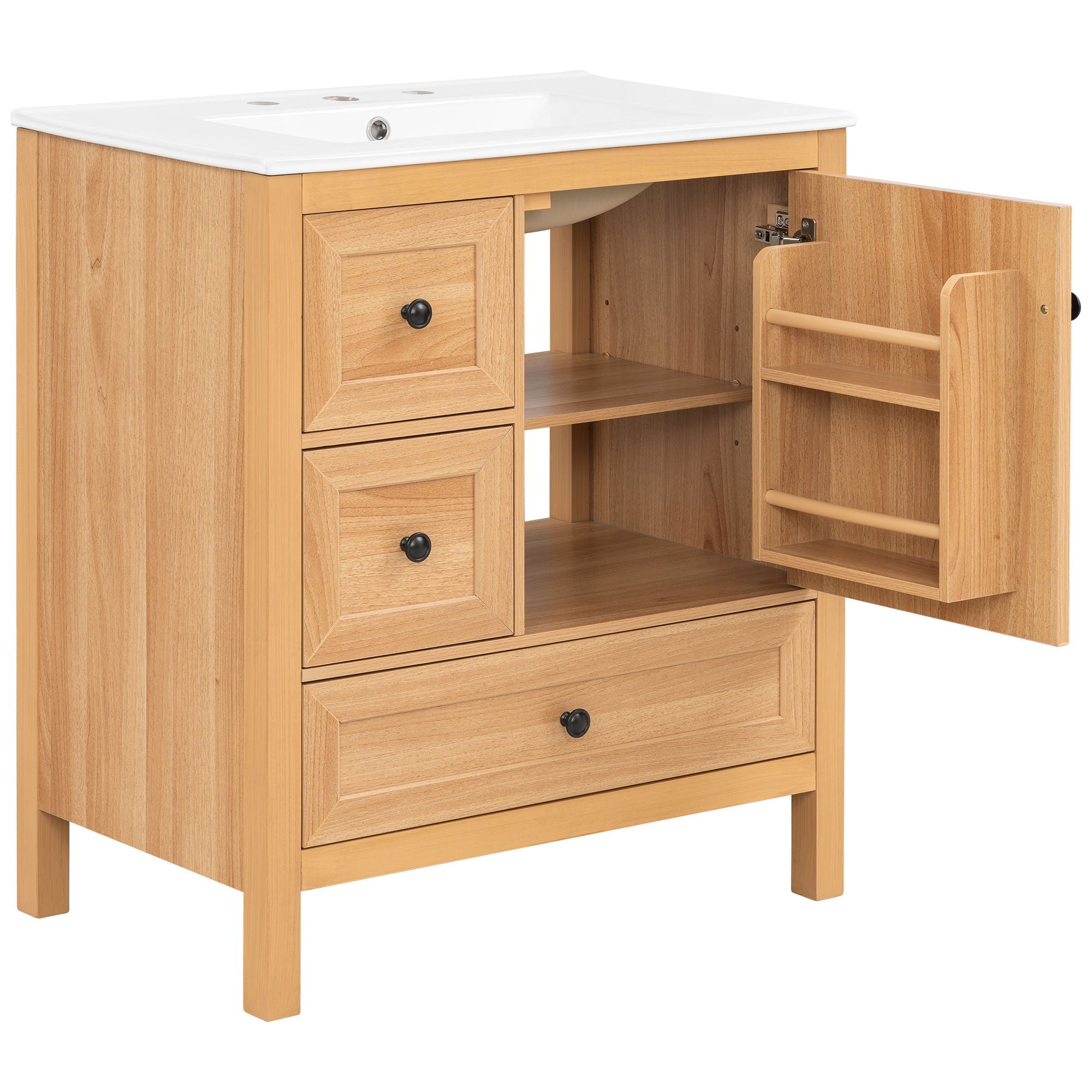 Modern Bathroom Vanity With Sink, Soft Close Drawers & Door, Storage Rack by HouseOfZazla