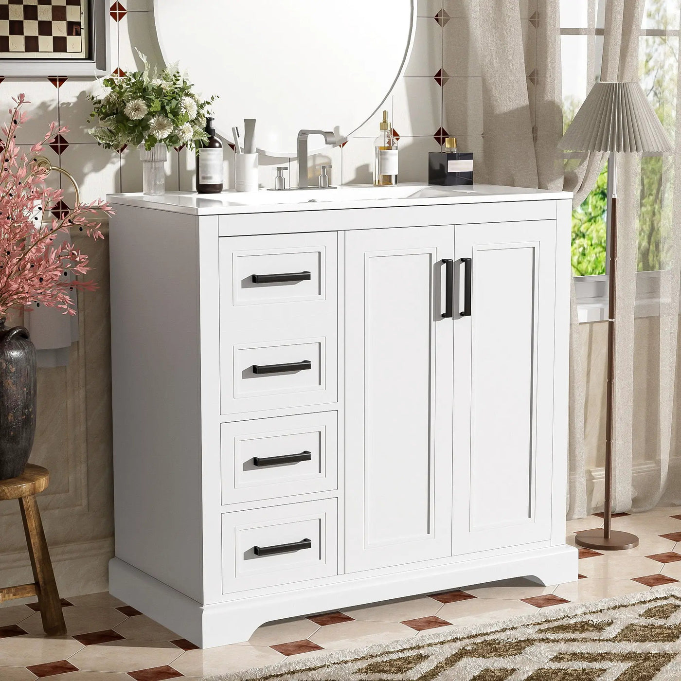 Bathroom Vanity With Sink, Soft Close Doors, Adjustable Shelf & 3 Drawers by Unique Piece Furniture