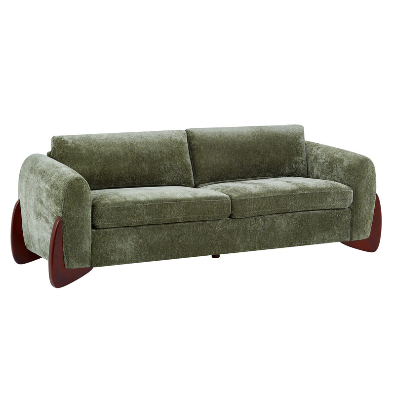 89"L Chenille Sofa with Wooden Legs – Olive by HouseOfZazla