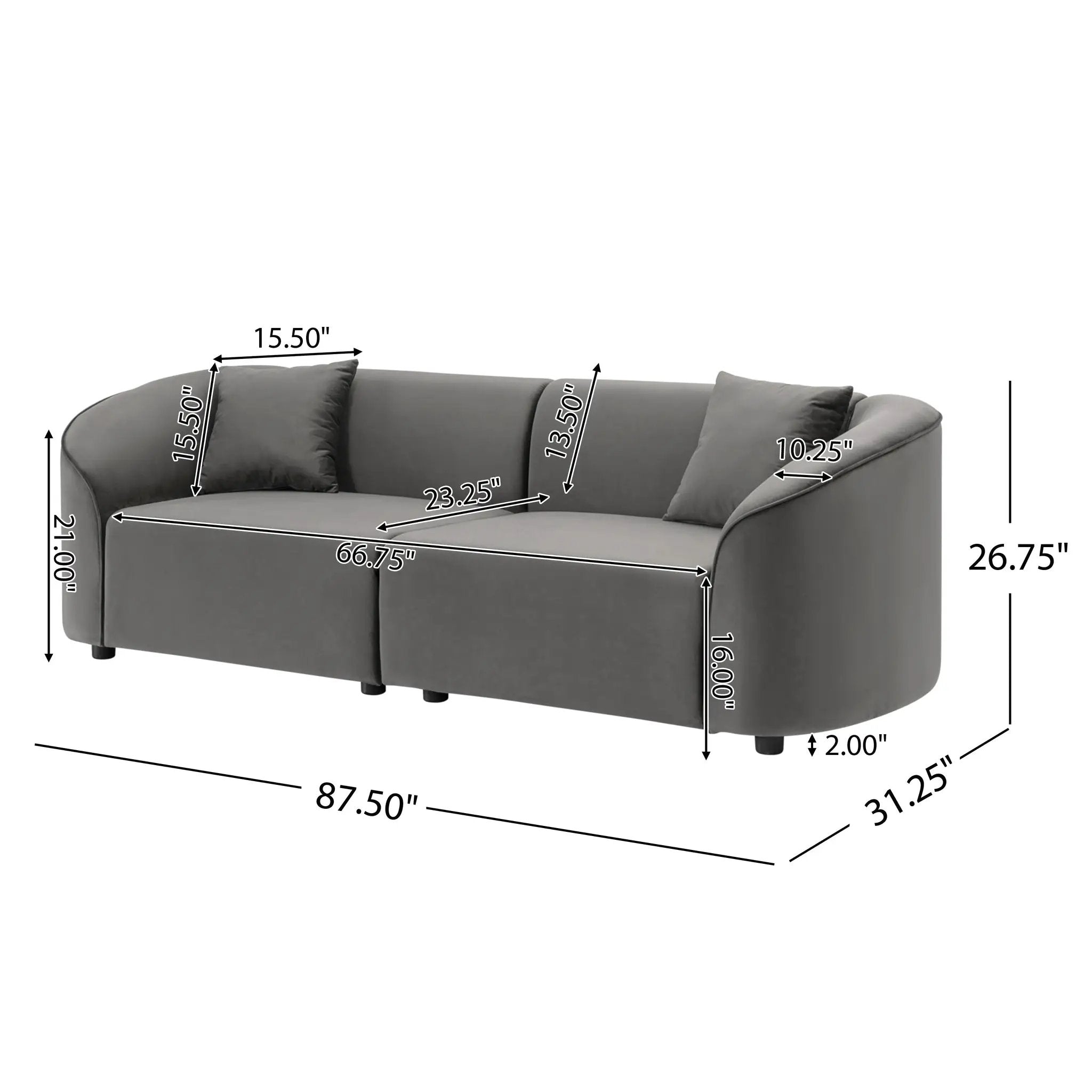 87" Curved Contemporary Sofa in Gray by HouseOfZazla