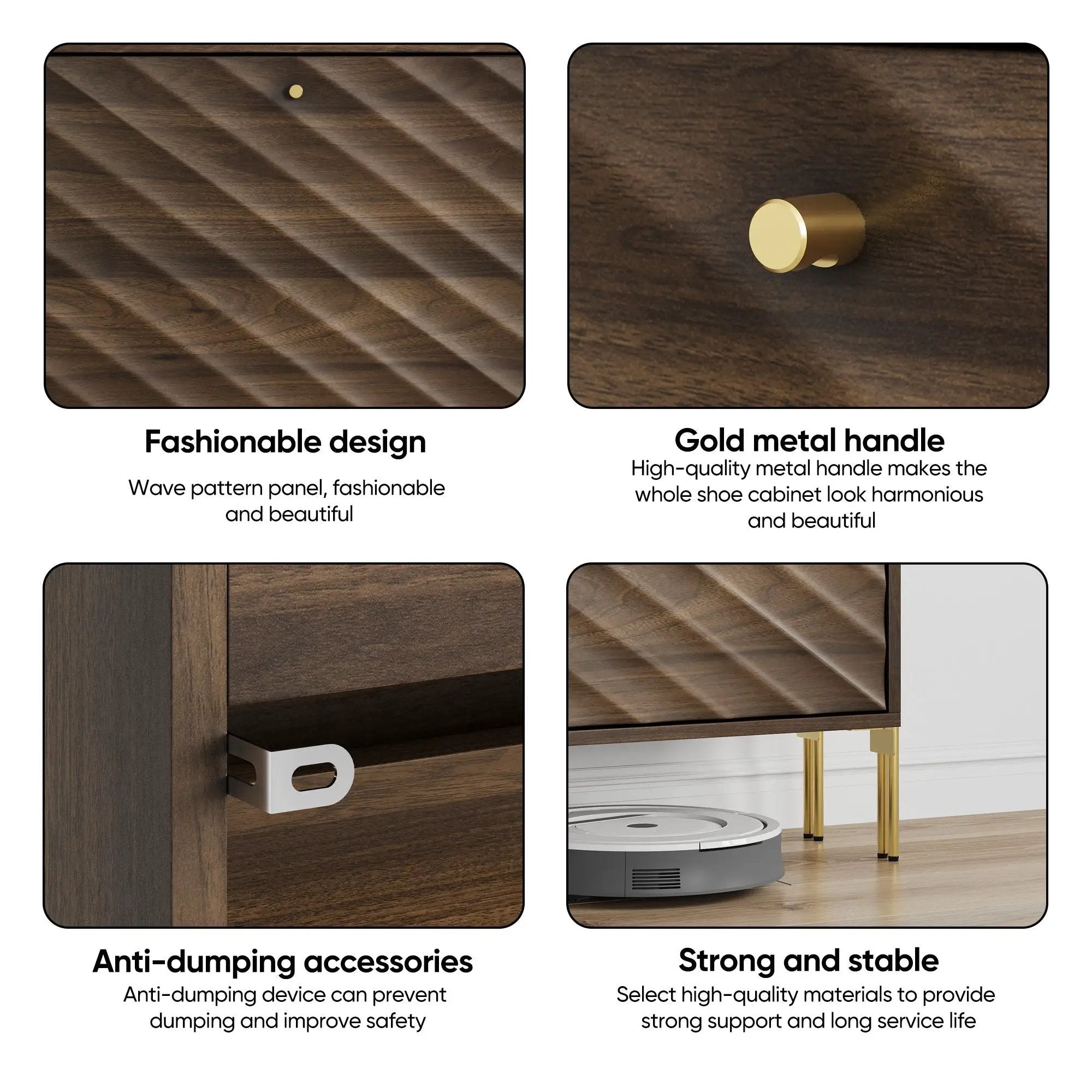 Shoe Cabinet, Freestanding Organizer For Entryway - Walnut by Unique Piece Furniture