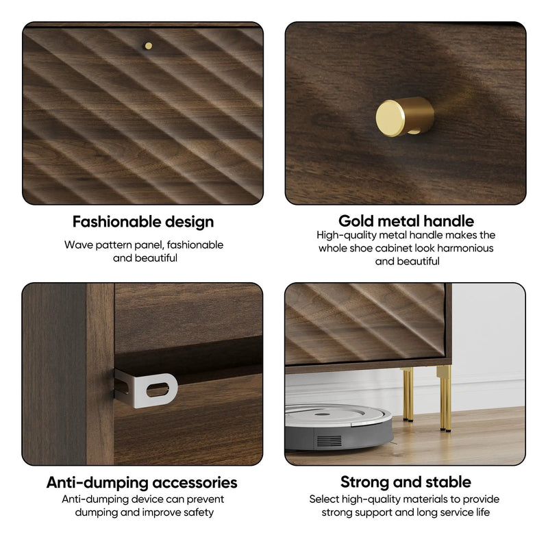 Shoe Cabinet, Freestanding Organizer For Entryway - Walnut by Unique Piece Furniture