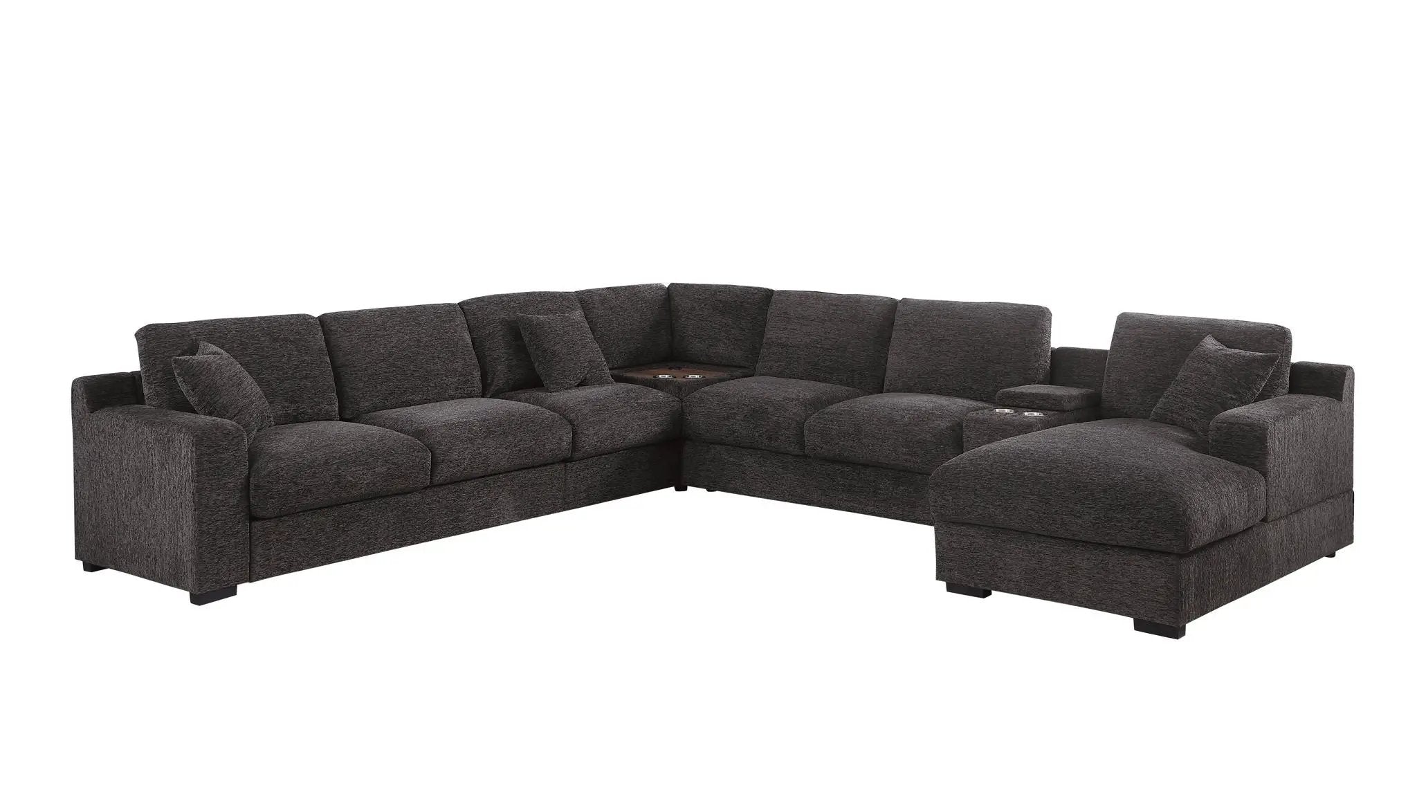 Celine - Corner Sectional Sofa With Right Facing Chaise, Cupholders, And Charging Ports - Gray by Unique Piece Furniture