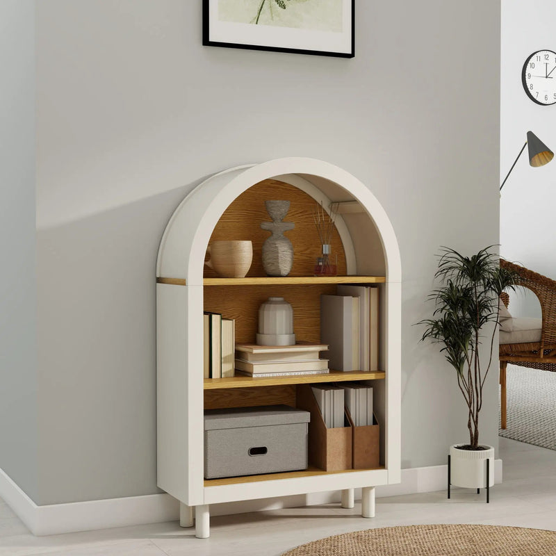Arched Small Bookcase, Storage Cabinet, Bookshelf With 3 Shelves For Living Room - Oak / White by HouseOfZazla