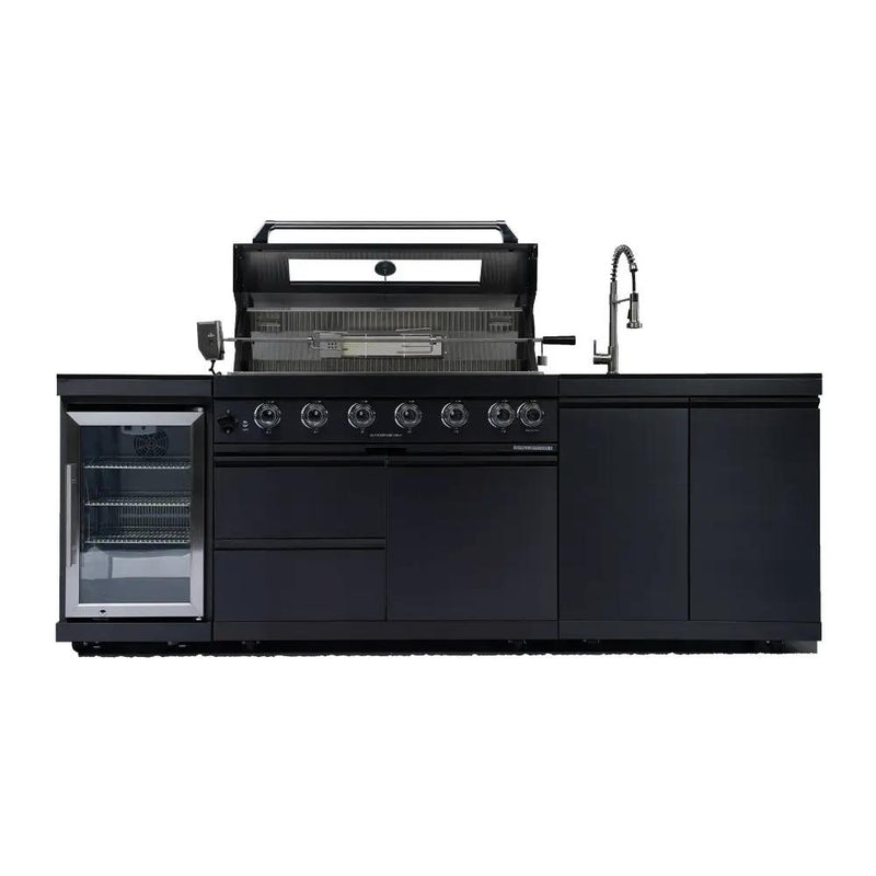 NG 95" 6-Burner 85000 BTU Black Outdoor Kitchen Island Grill Rotisserie kit Granite Countertops by Chery Industrial