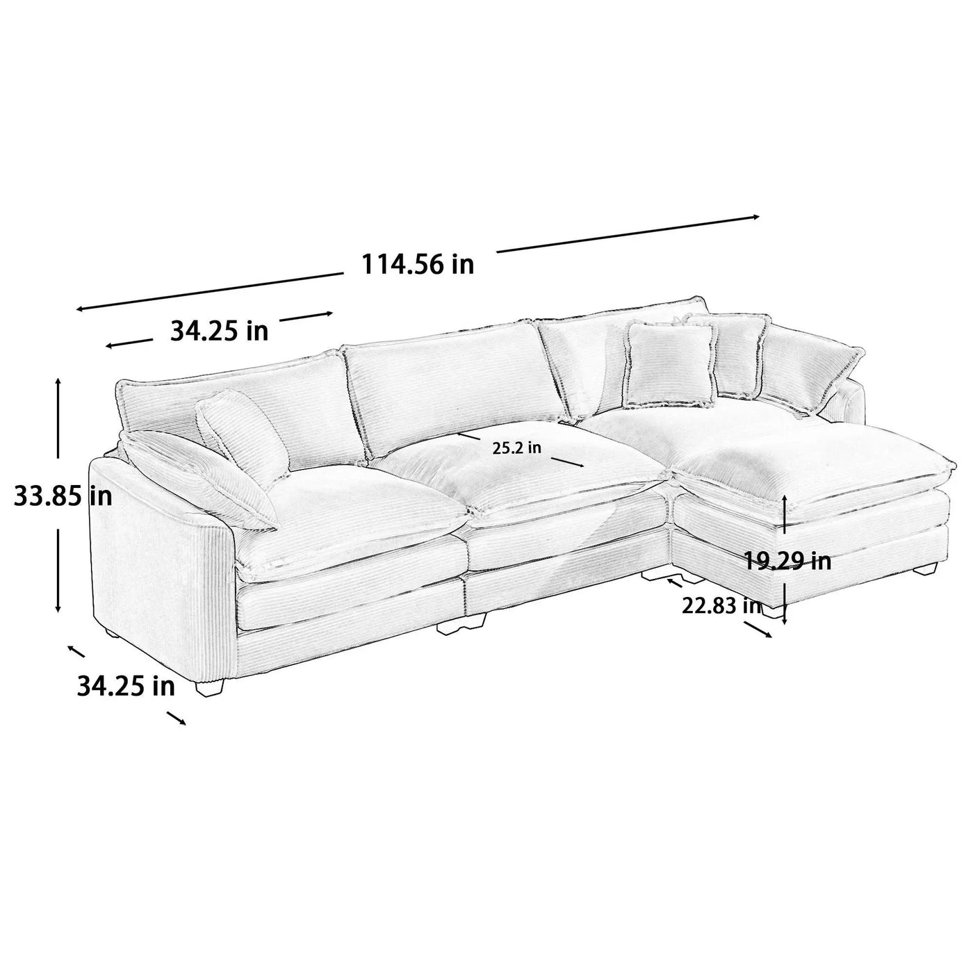 Modern Oversized Modular Cushion Sofa With Ottoman, Low Back, Deep Seating Sofa Set by Unique Piece Furniture